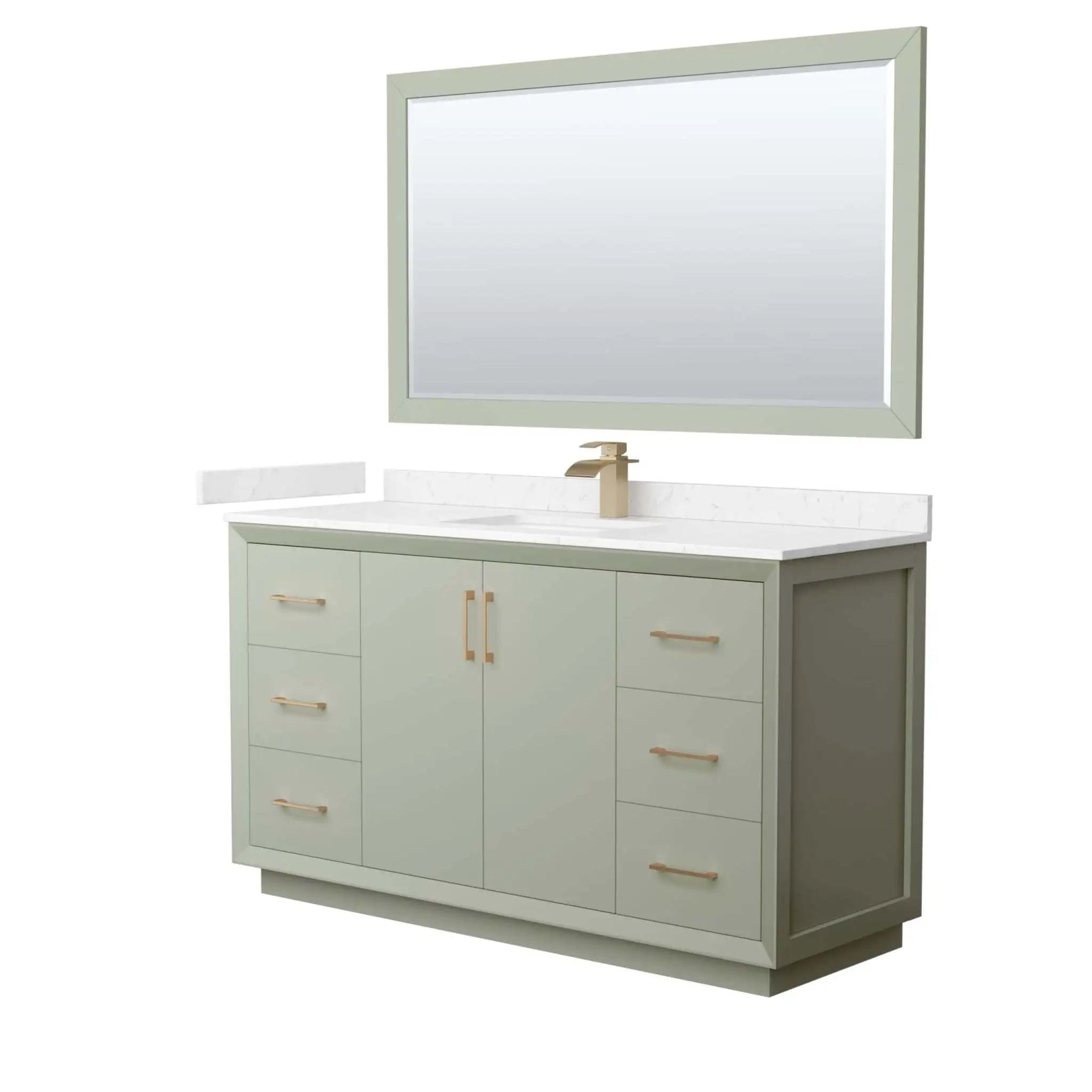 60" Strada Single Bathroom Vanity in Light Green with Satin Bronze Trim & 58" Mirror by Wyndham
