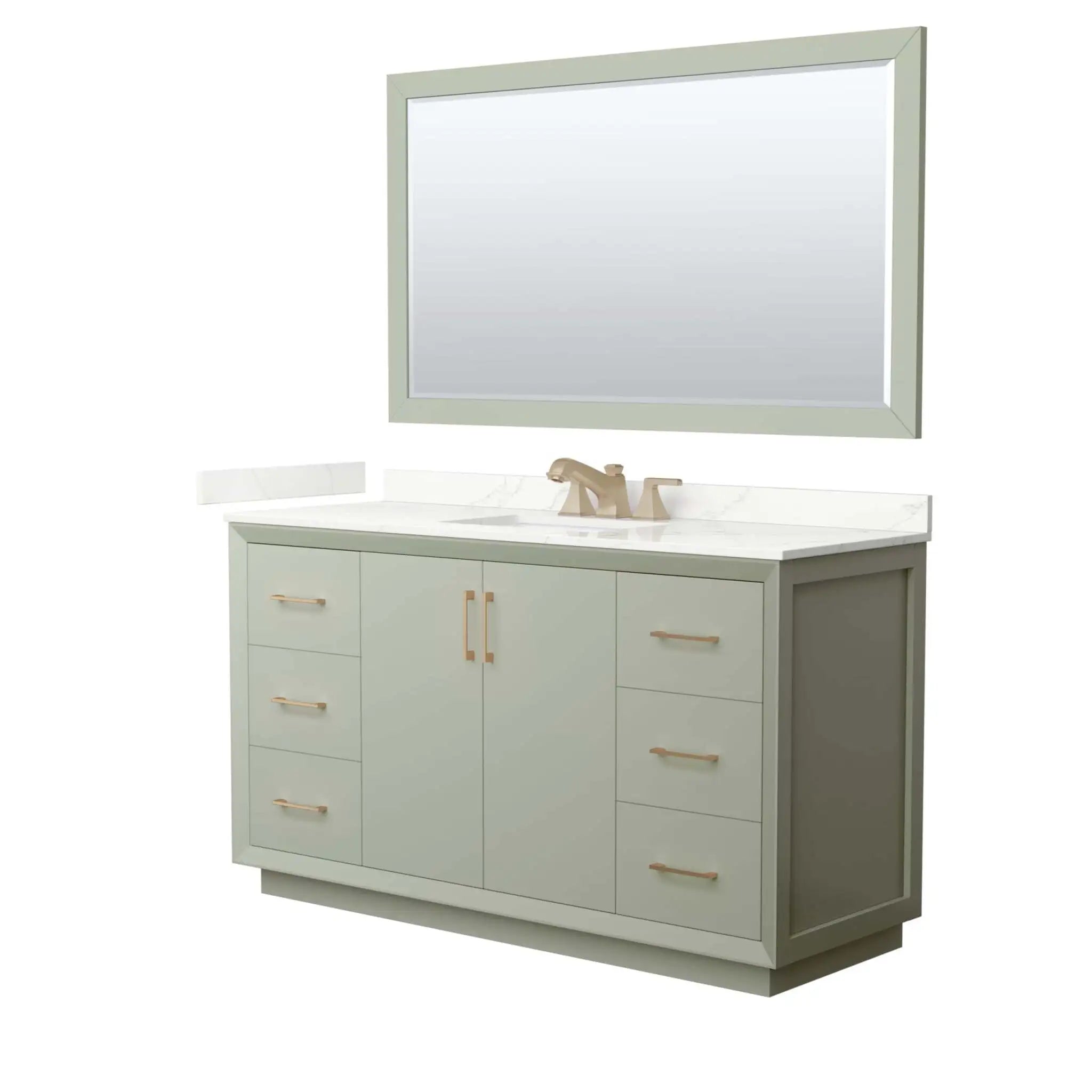 60" Strada Single Bathroom Vanity in Light Green with Satin Bronze Trim & 58" Mirror by Wyndham