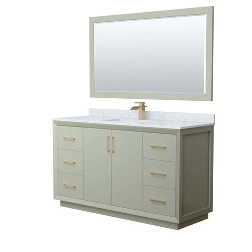 60" Strada Single Bathroom Vanity in Light Green with Satin Bronze Trim & 58" Mirror by Wyndham