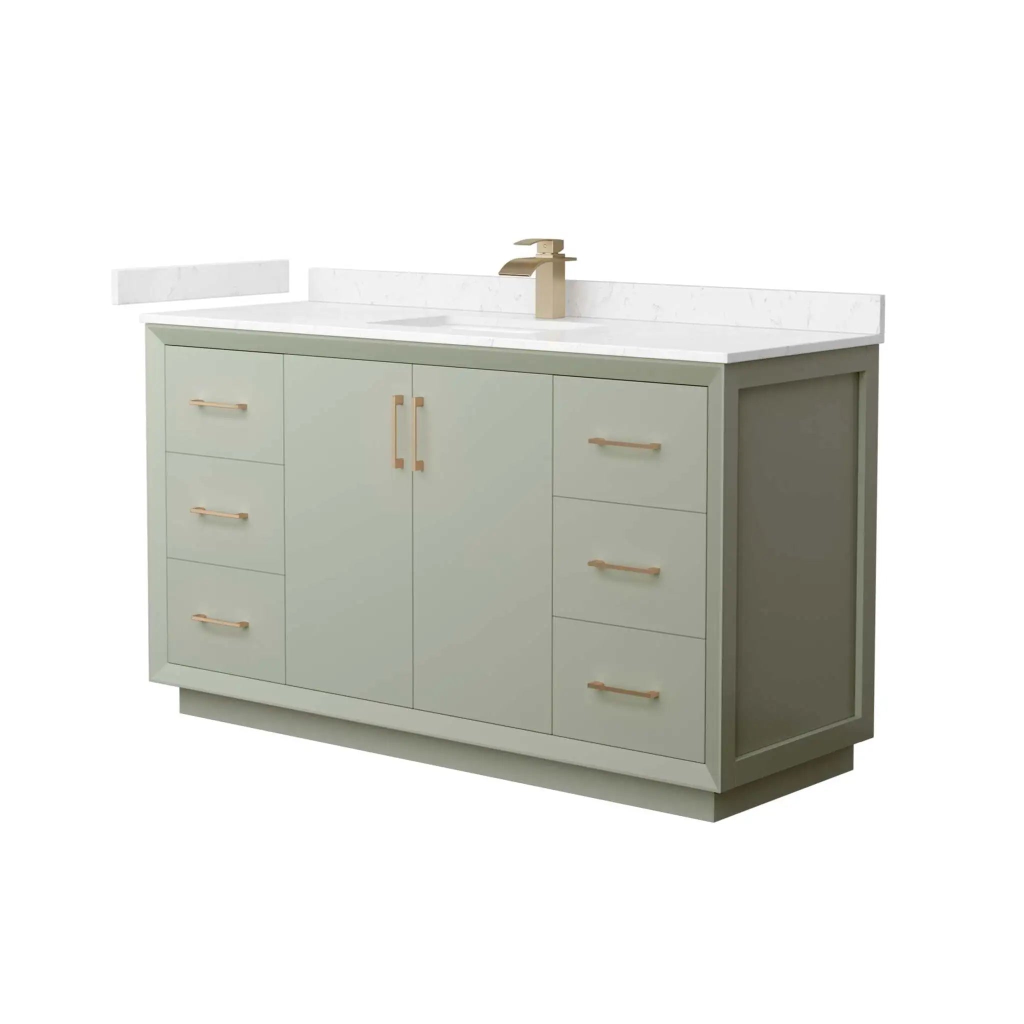 60" Strada Single Bathroom Vanity in Light Green with Satin Bronze Trim by Wyndham
