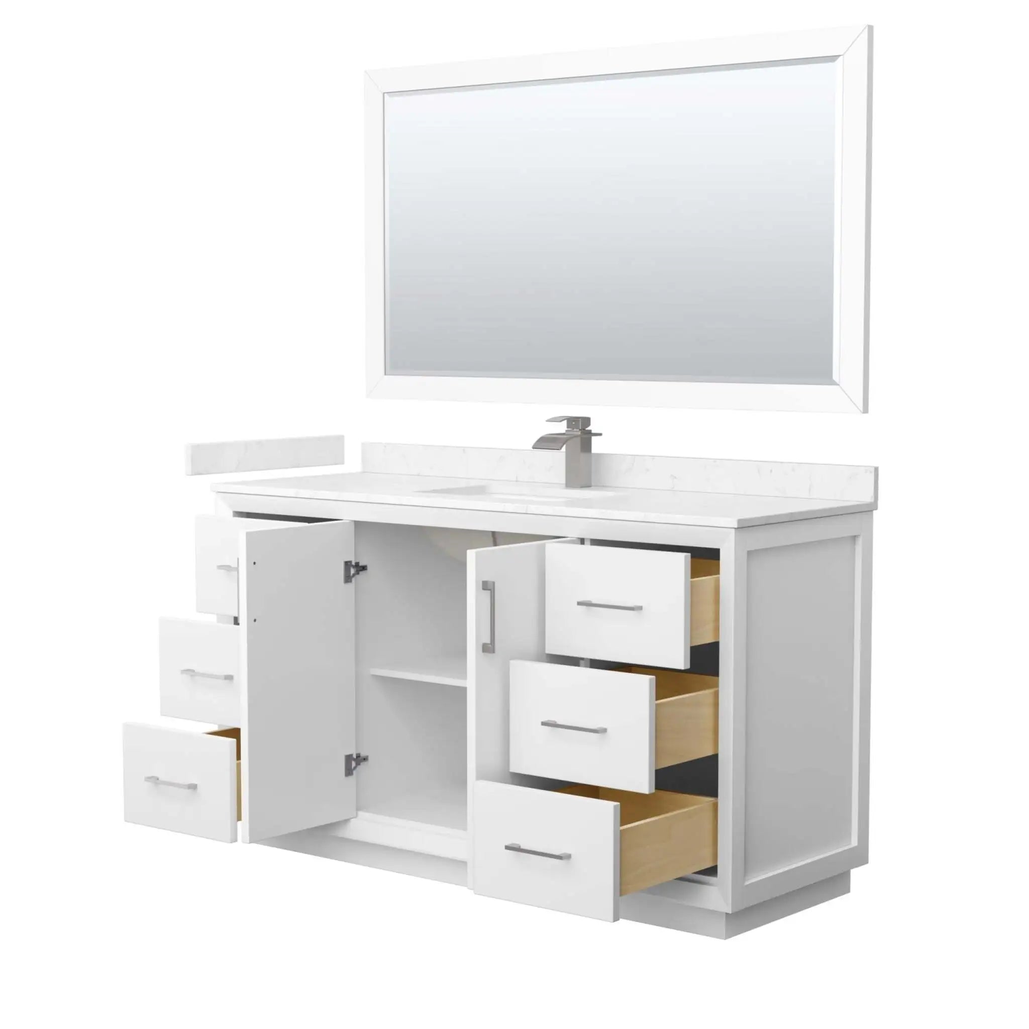 60" Strada Single Bathroom Vanity in White with Brushed Nickel Trim & 58" Mirror by Wyndham