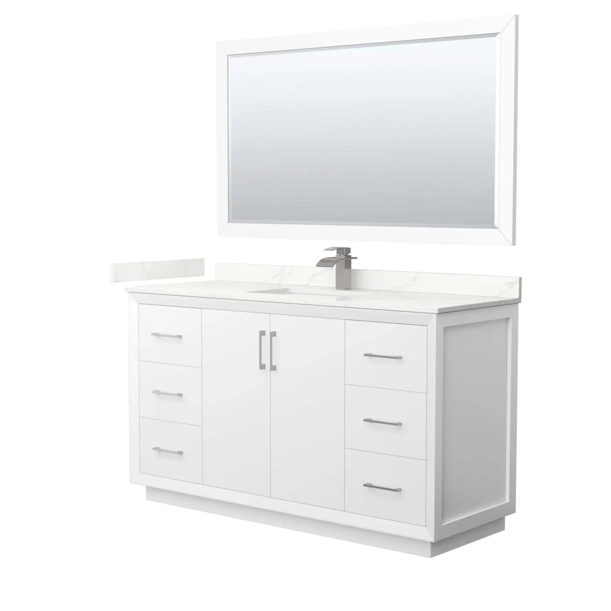60" Strada Single Bathroom Vanity in White with Brushed Nickel Trim & 58" Mirror by Wyndham