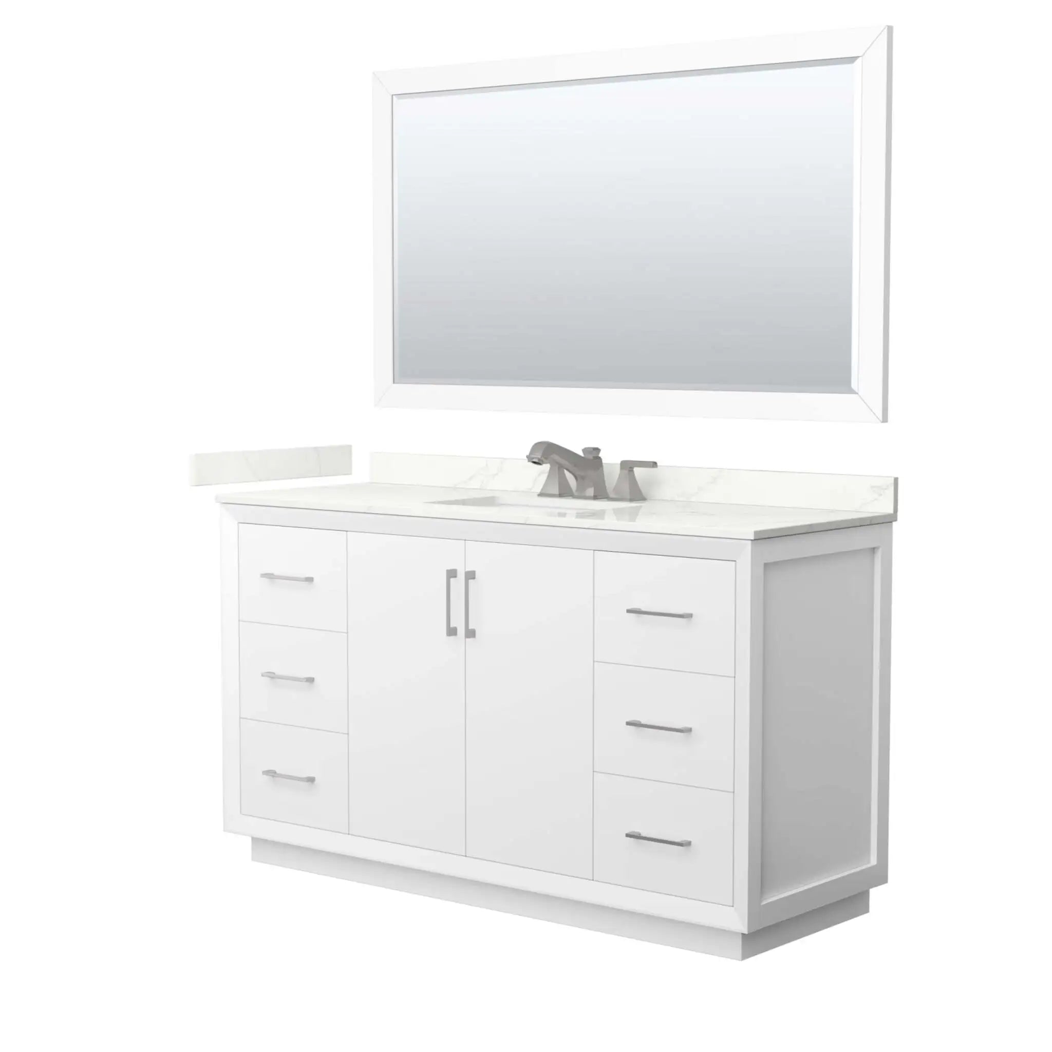 60" Strada Single Bathroom Vanity in White with Brushed Nickel Trim & 58" Mirror by Wyndham