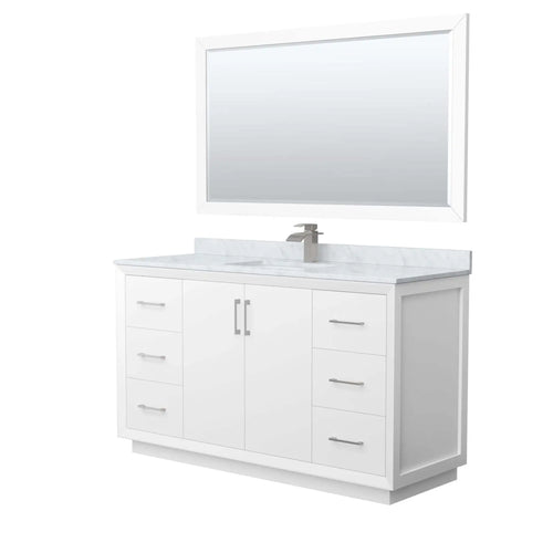 60" Strada Single Bathroom Vanity in White with Brushed Nickel Trim & 58" Mirror by Wyndham