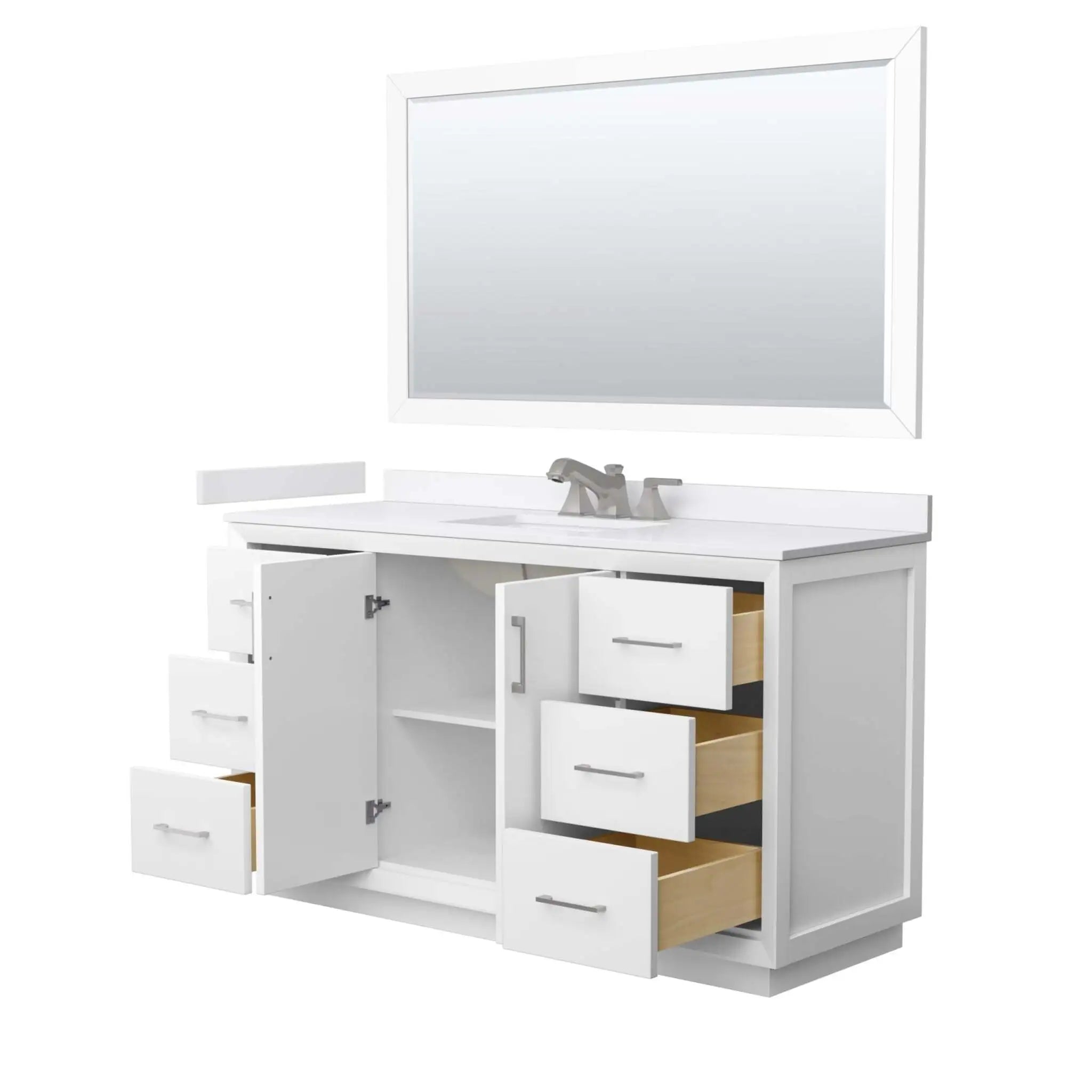 60" Strada Single Bathroom Vanity in White with Brushed Nickel Trim & 58" Mirror by Wyndham