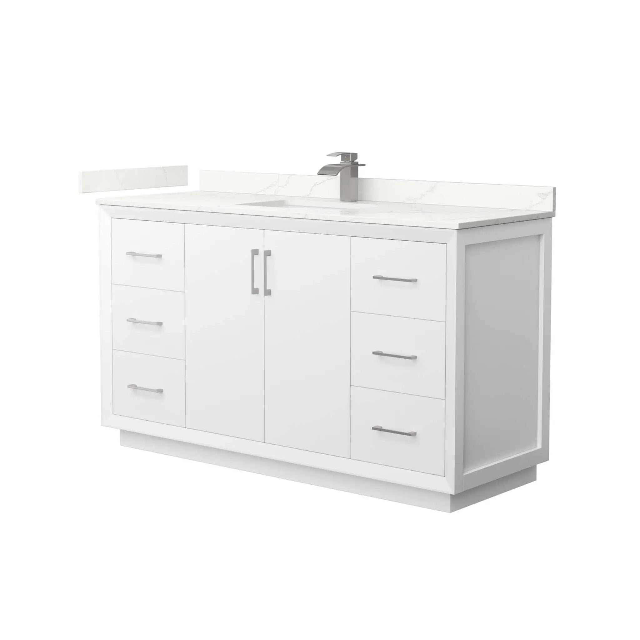 60" Strada Single Bathroom Vanity in White with Brushed Nickel Trim by Wyndham