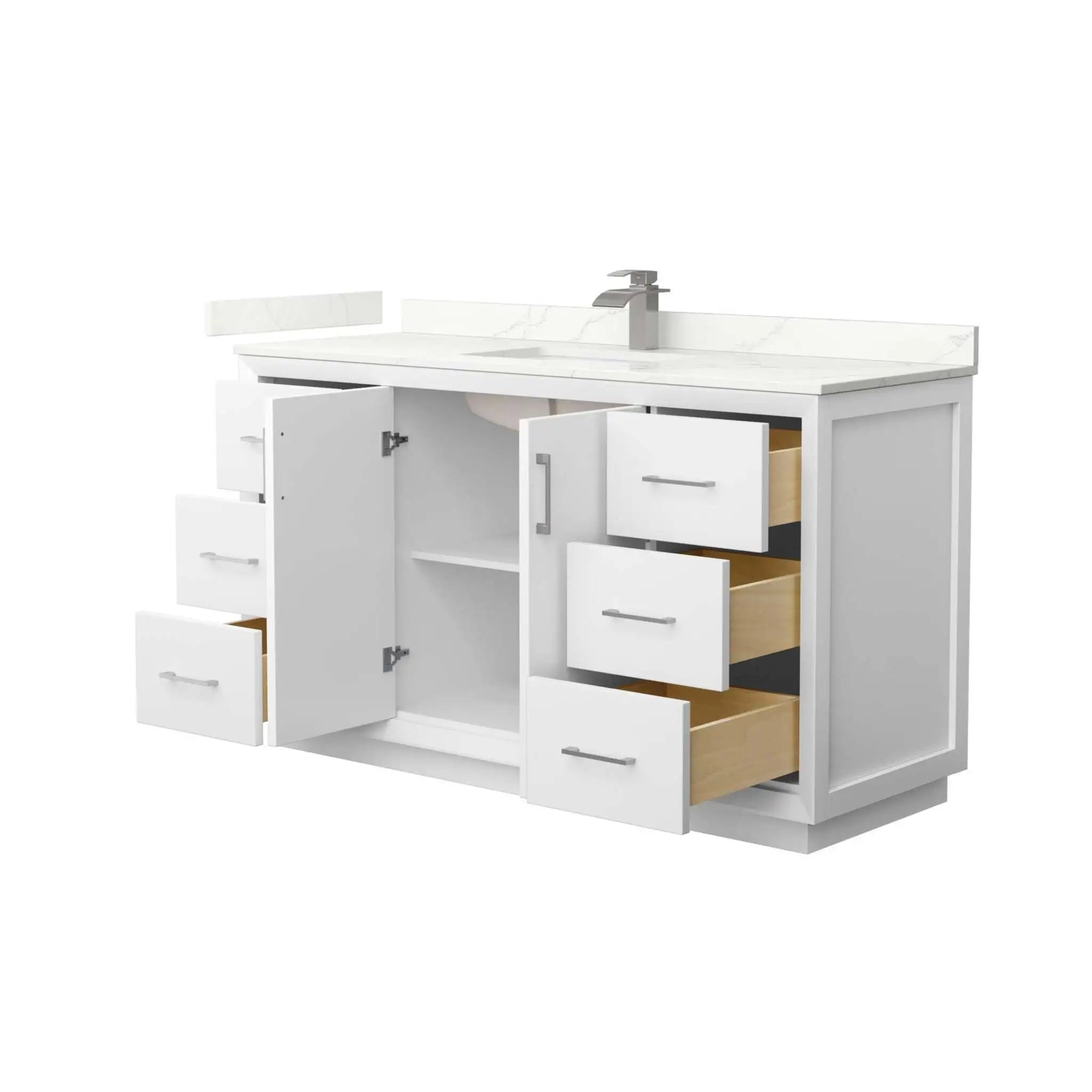 60" Strada Single Bathroom Vanity in White with Brushed Nickel Trim by Wyndham