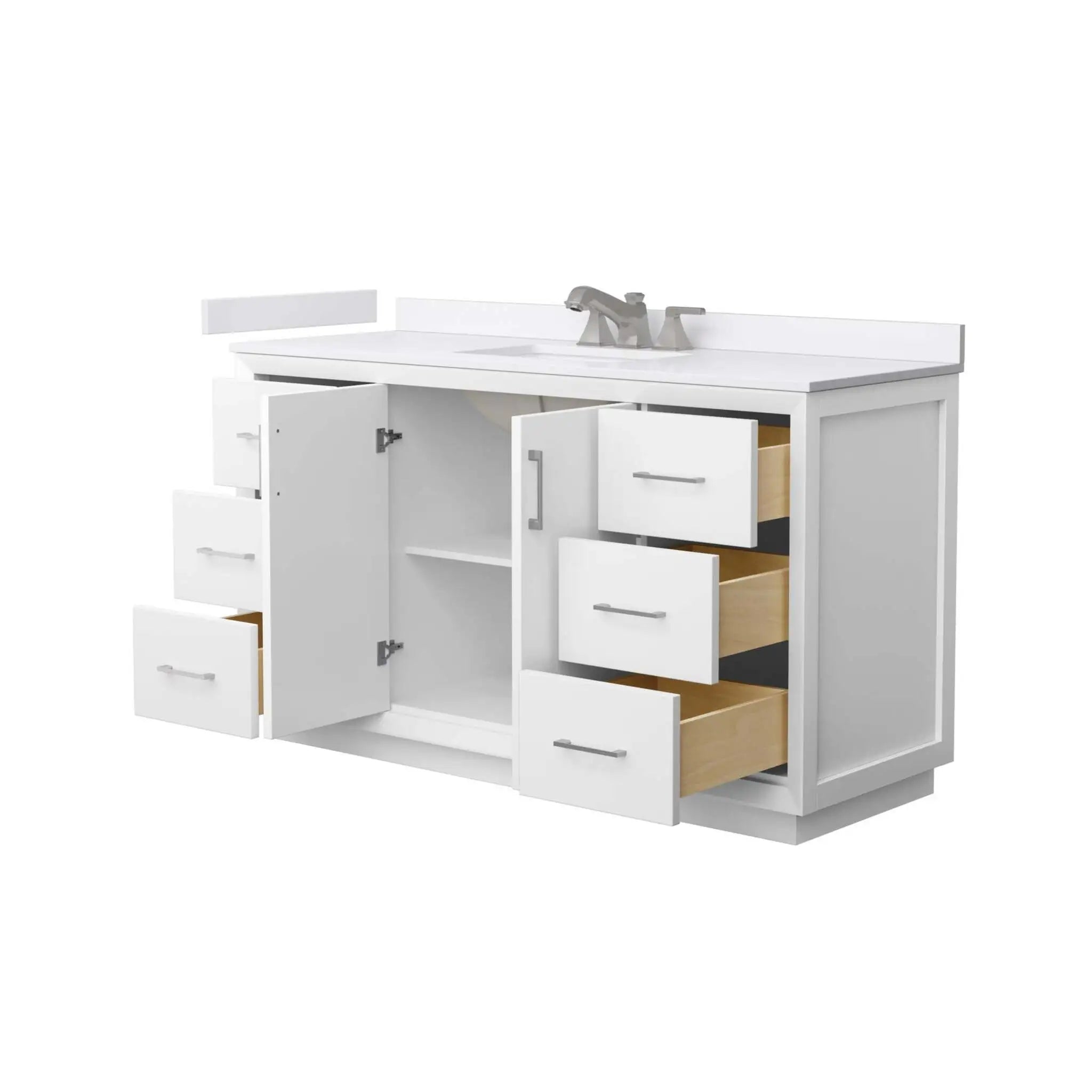 60" Strada Single Bathroom Vanity in White with Brushed Nickel Trim by Wyndham