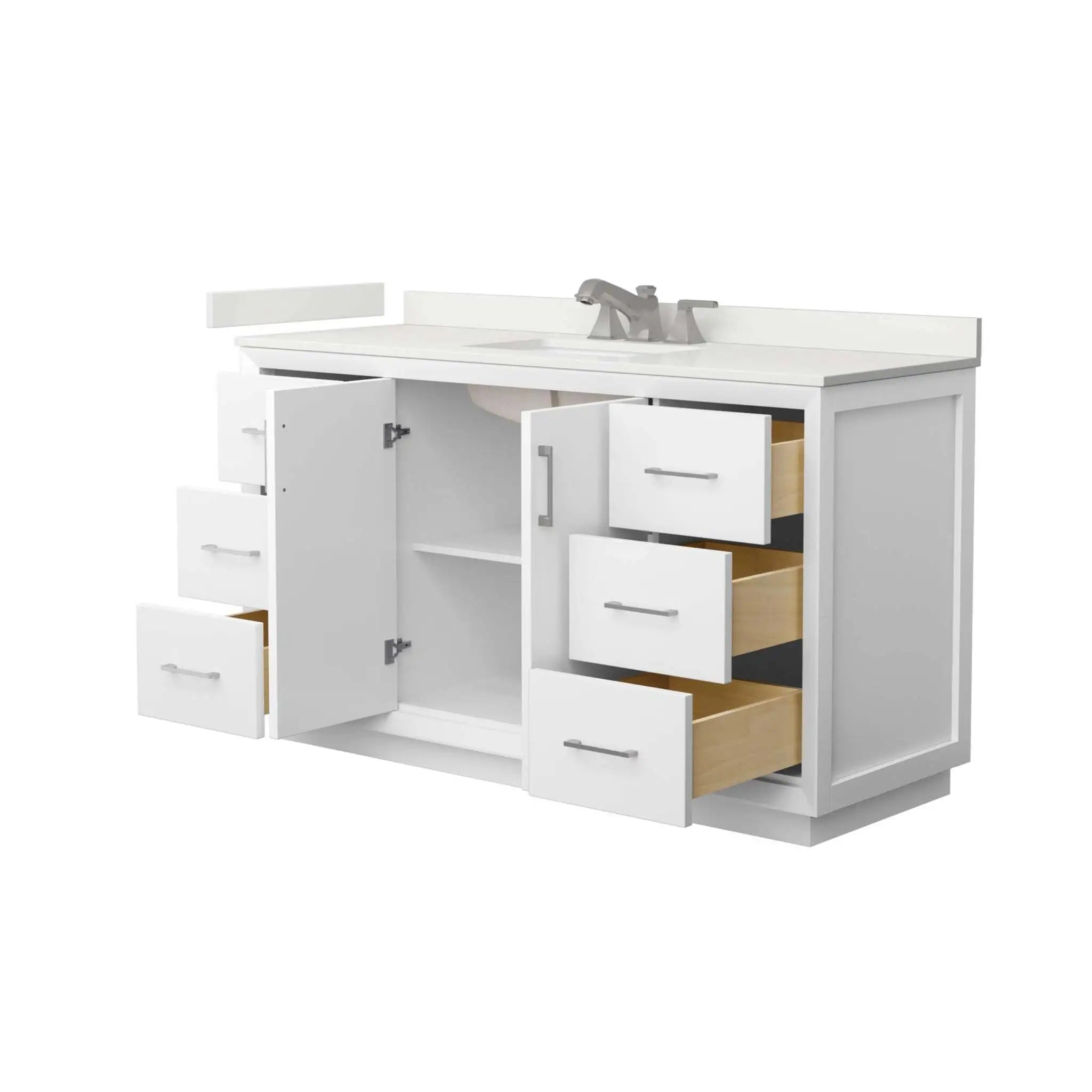 60" Strada Single Bathroom Vanity in White with Brushed Nickel Trim by Wyndham