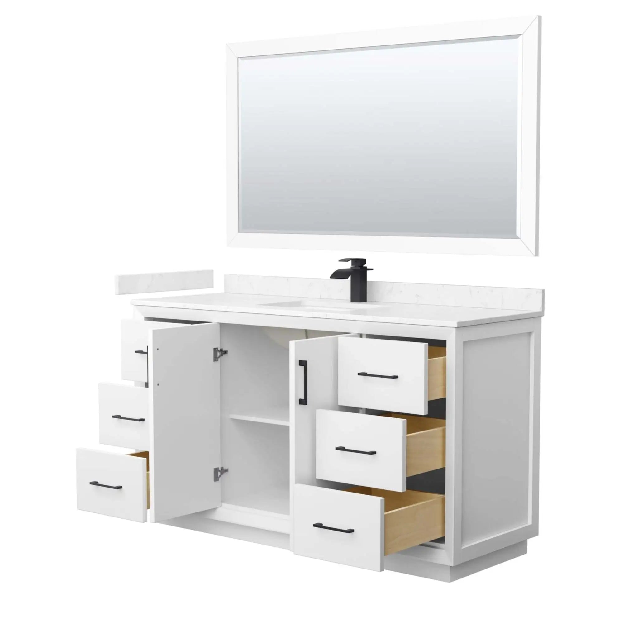 60" Strada Single Bathroom Vanity in White with Matte Black Trim & 58" Mirror by Wyndham