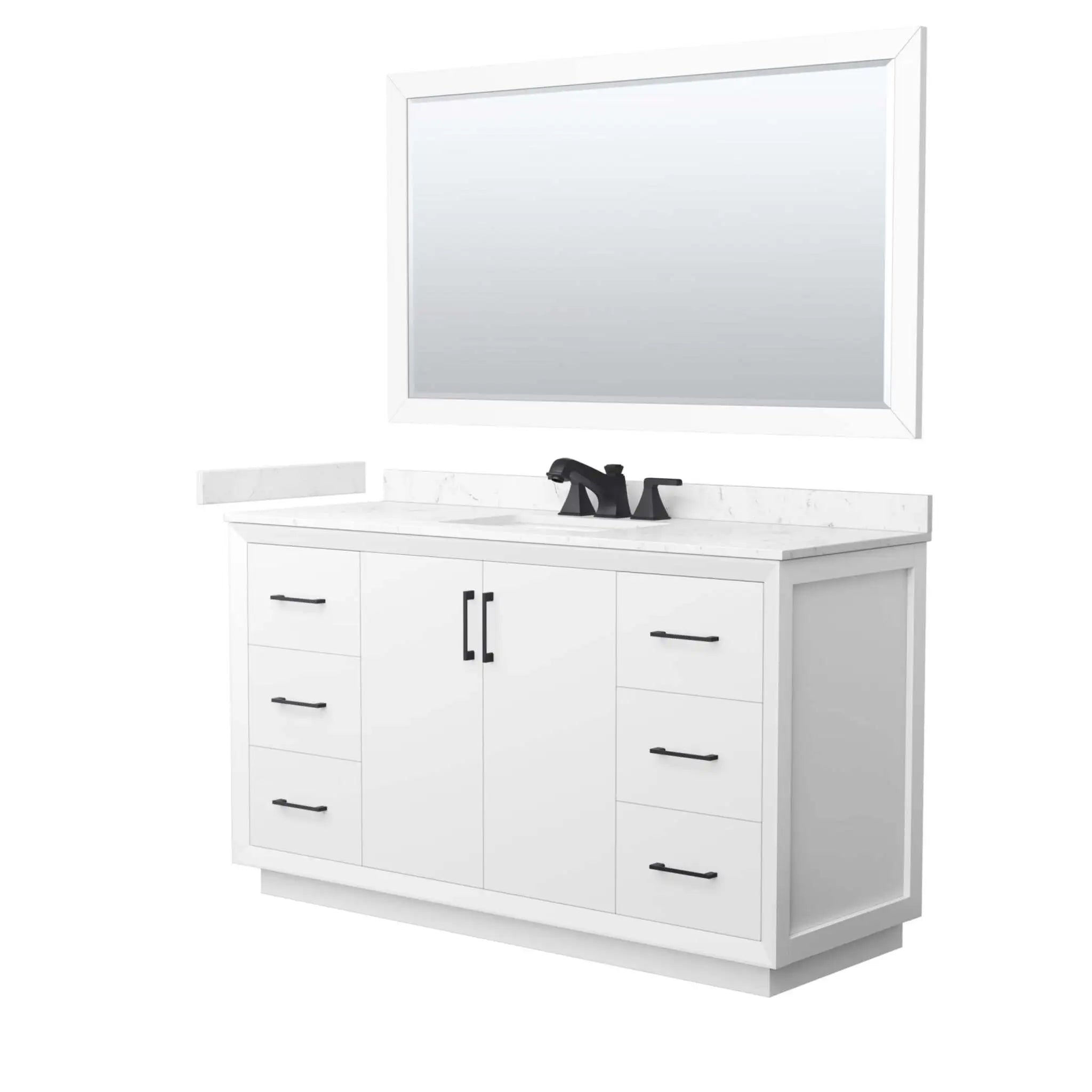 60" Strada Single Bathroom Vanity in White with Matte Black Trim & 58" Mirror by Wyndham