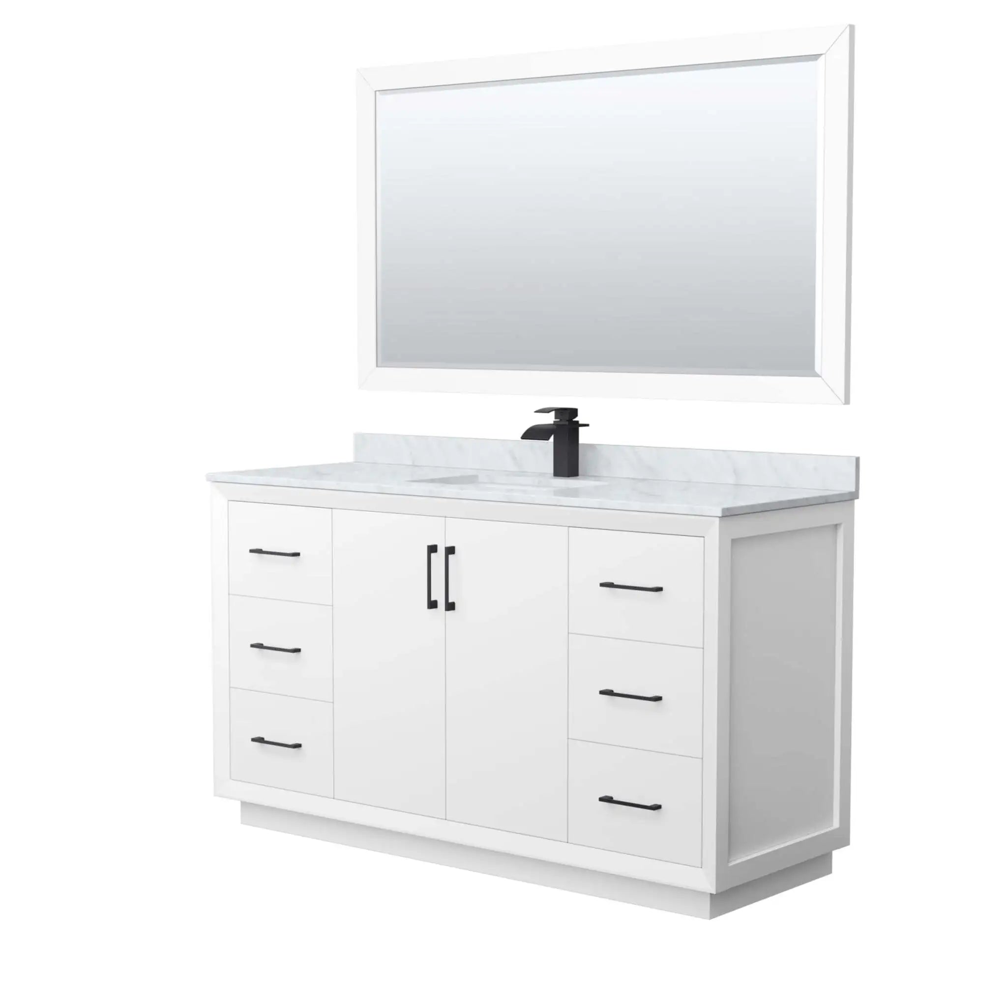 60" Strada Single Bathroom Vanity in White with Matte Black Trim & 58" Mirror by Wyndham