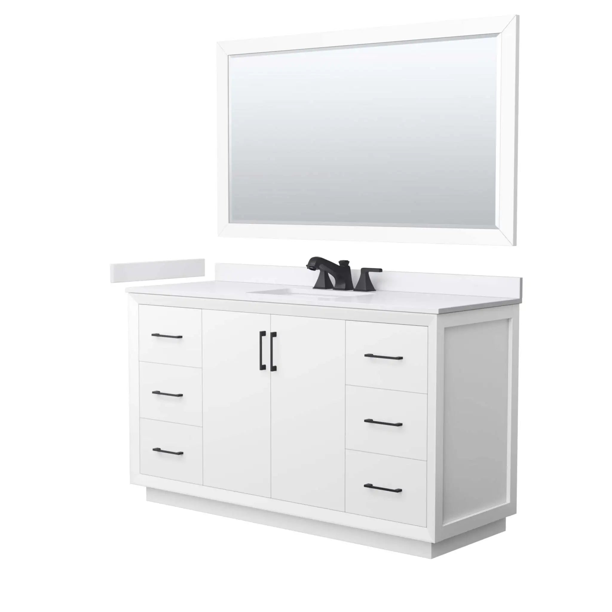 60" Strada Single Bathroom Vanity in White with Matte Black Trim & 58" Mirror by Wyndham