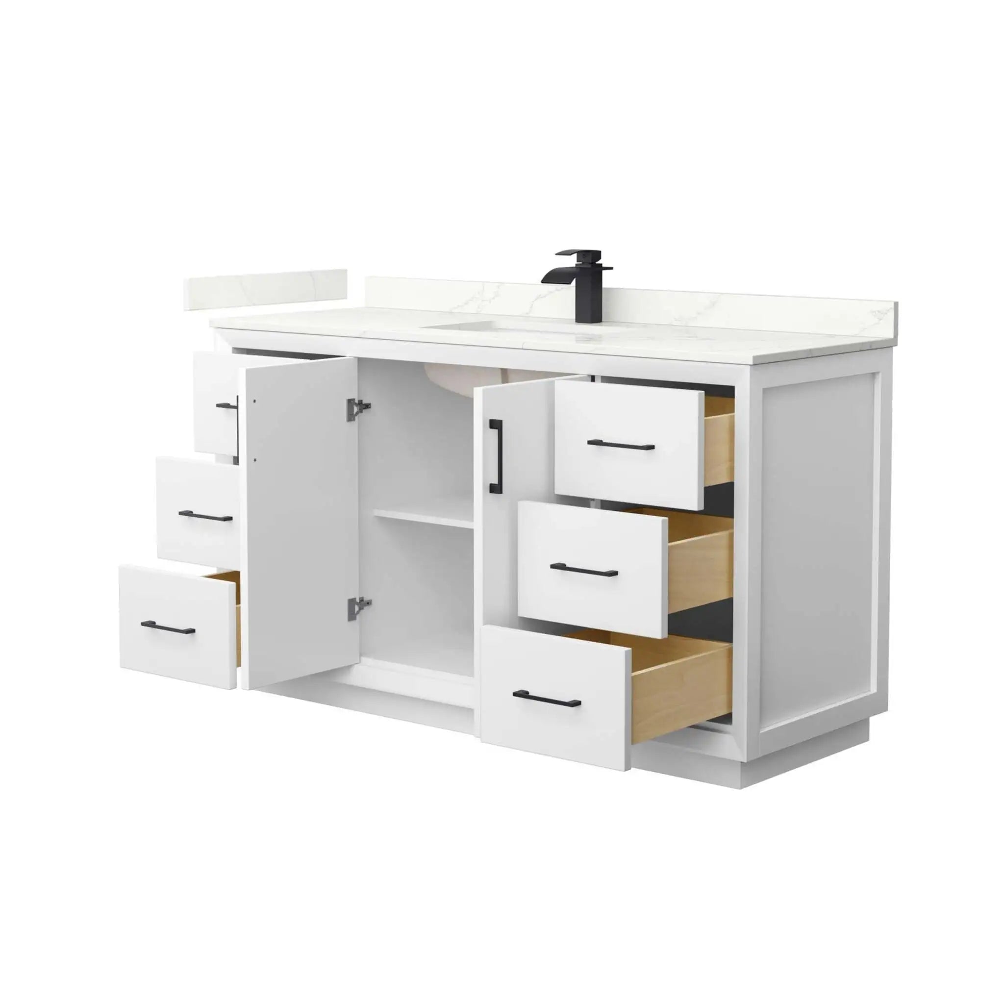 60" Strada Single Bathroom Vanity in White with Matte Black Trim by Wyndham
