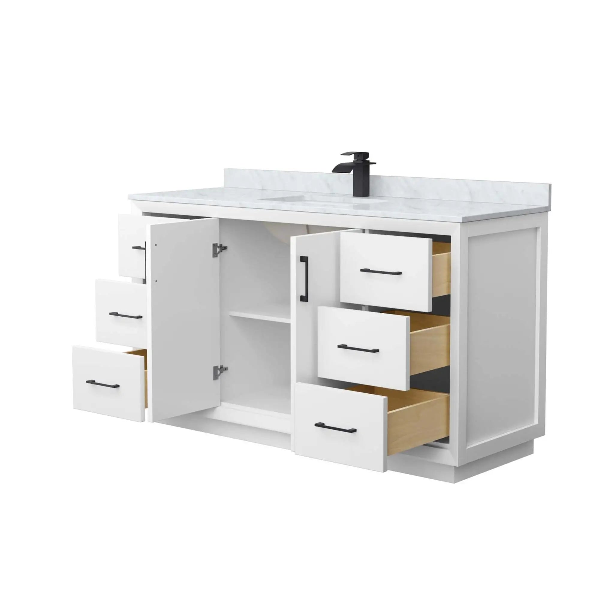 60" Strada Single Bathroom Vanity in White with Matte Black Trim by Wyndham