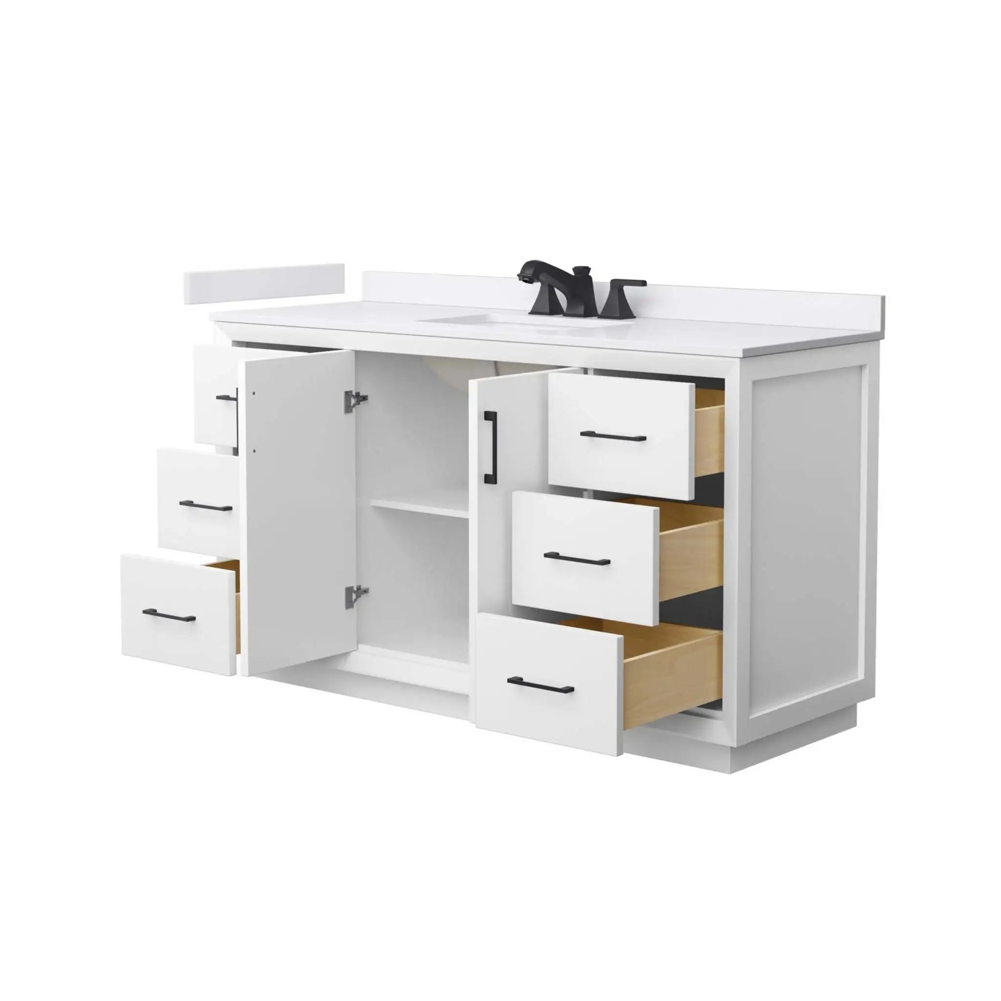 60" Strada Single Bathroom Vanity in White with Matte Black Trim by Wyndham