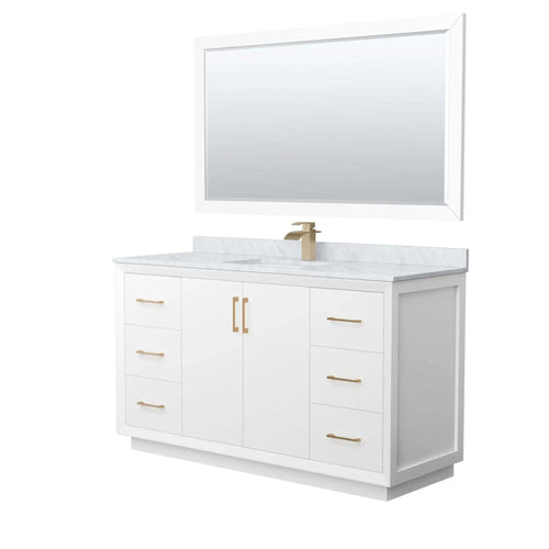 60" Strada Single Bathroom Vanity in White with Satin Bronze Trim & 58" Mirror by Wyndham