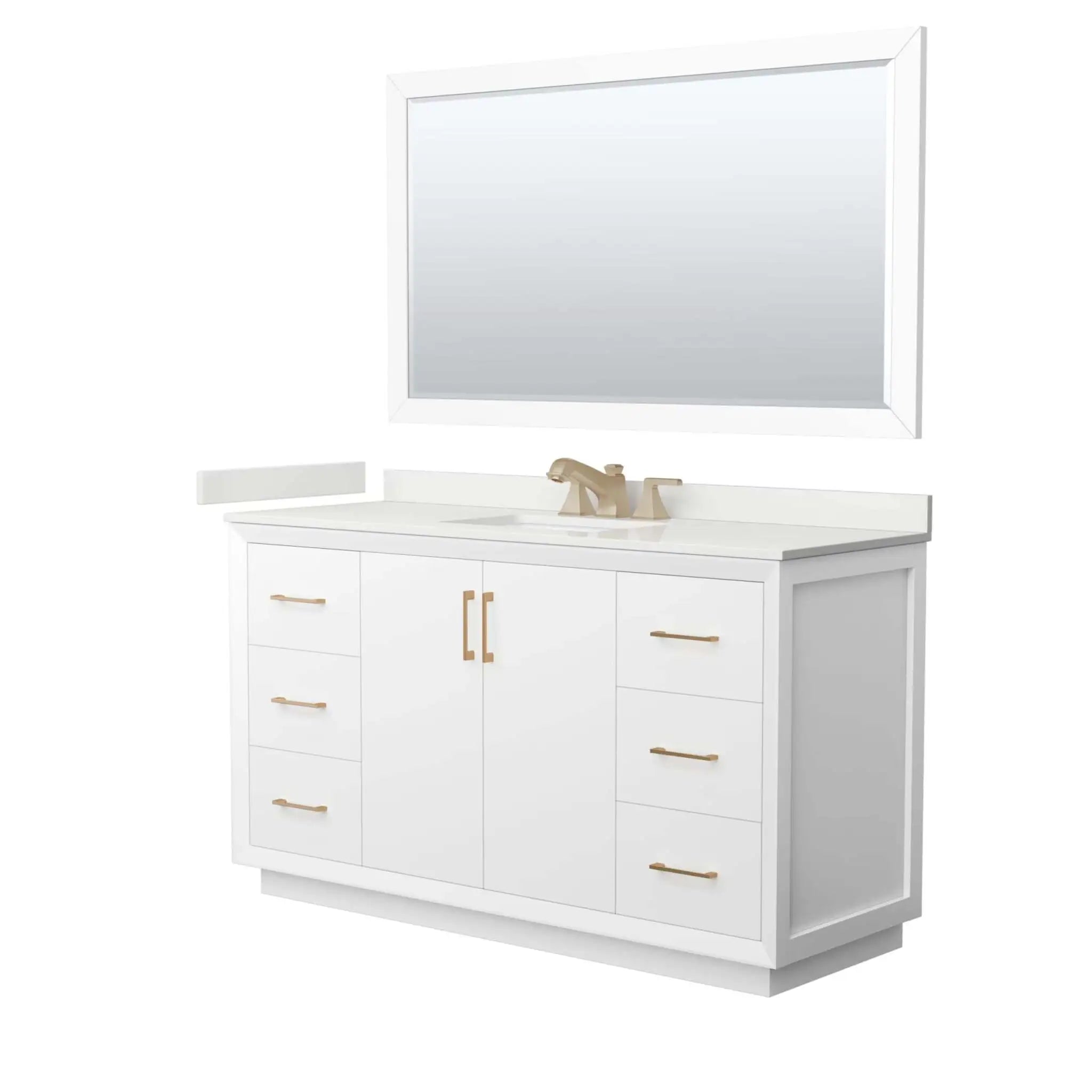 60" Strada Single Bathroom Vanity in White with Satin Bronze Trim & 58" Mirror by Wyndham