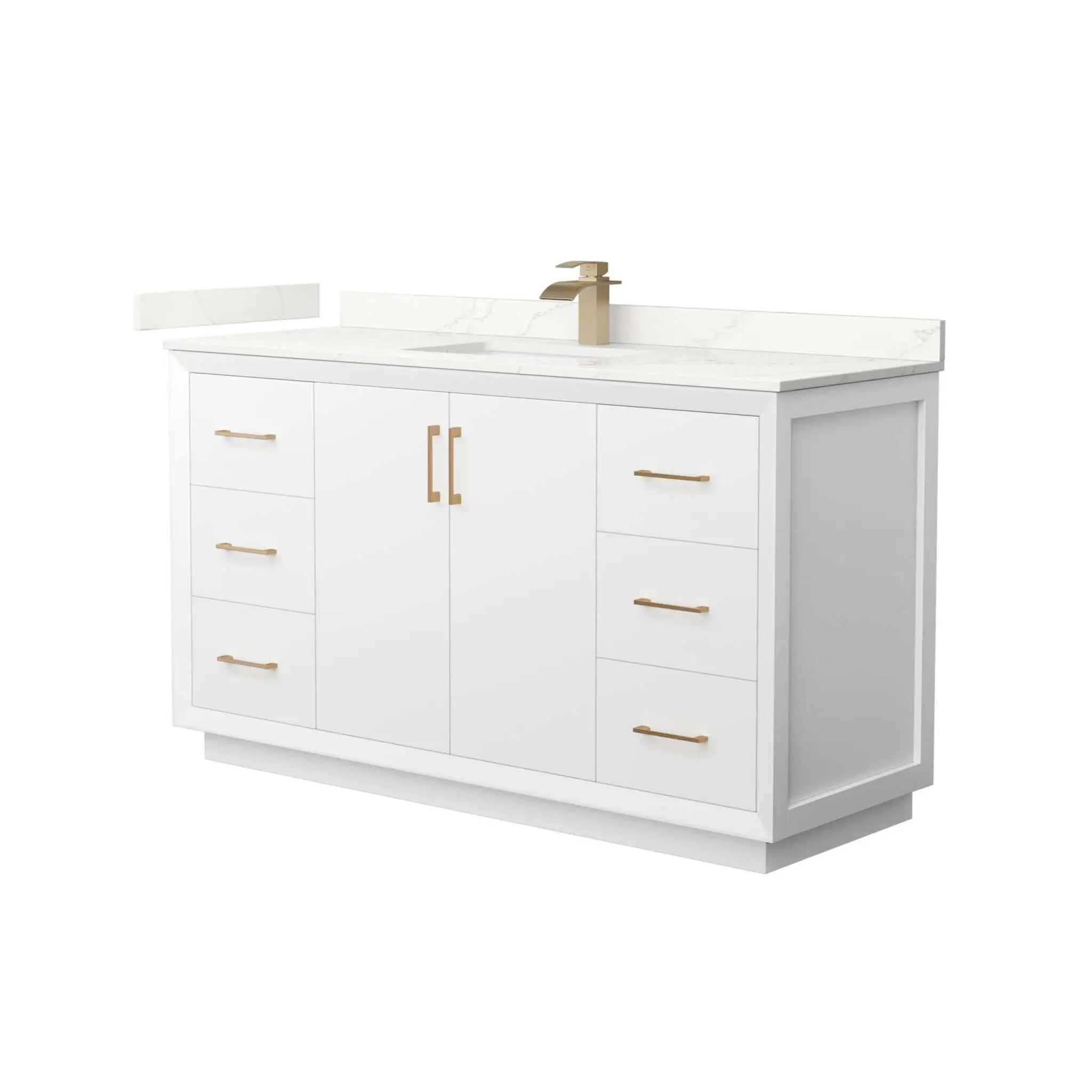 60" Strada Single Bathroom Vanity in White with Satin Bronze Trim by Wyndham