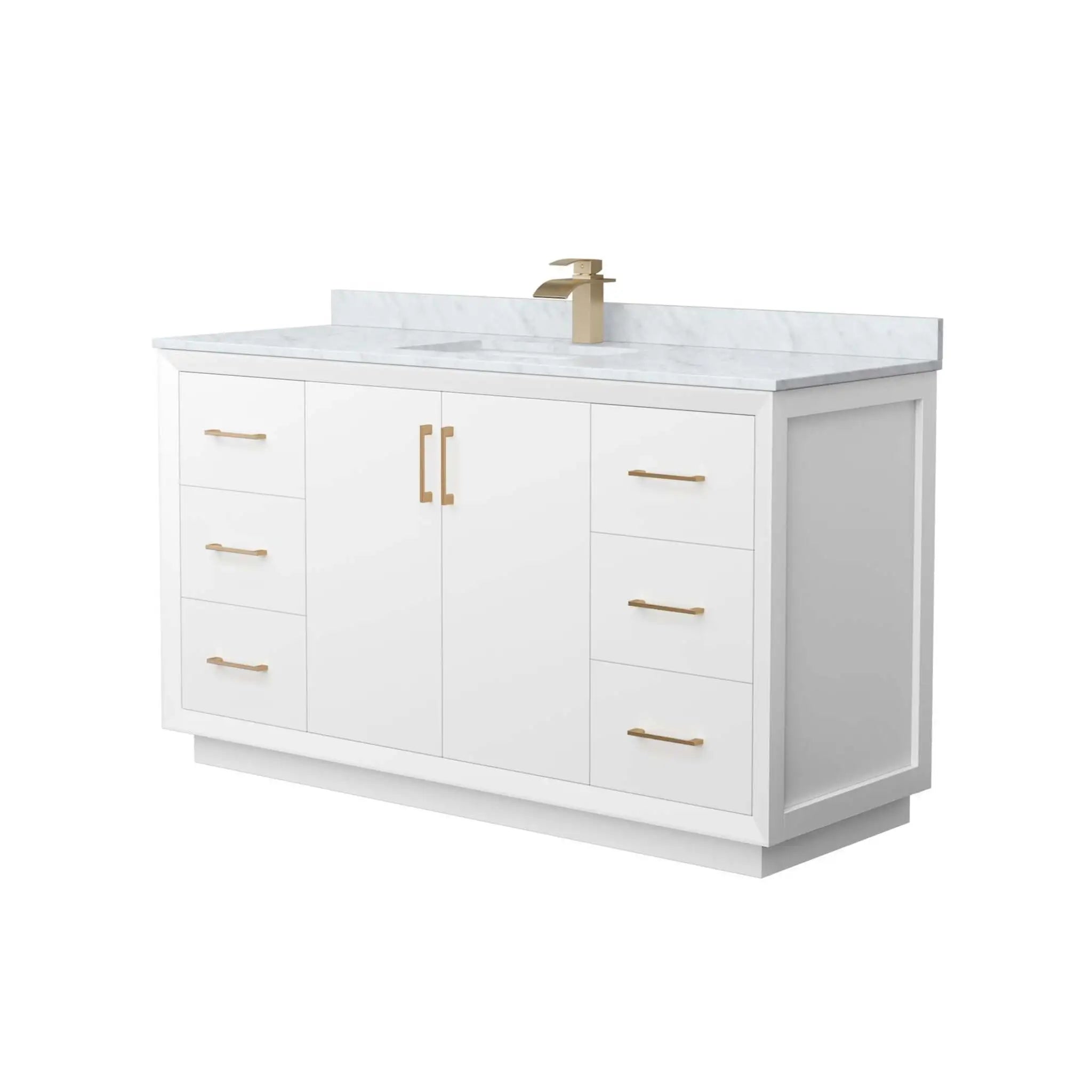 60" Strada Single Bathroom Vanity in White with Satin Bronze Trim by Wyndham