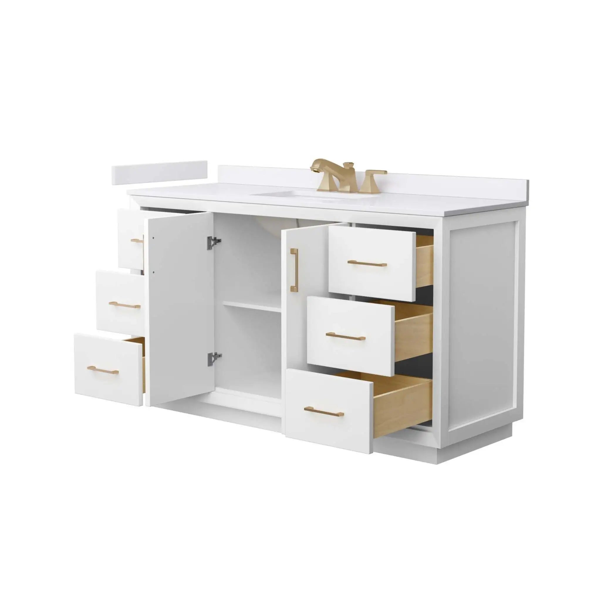 60" Strada Single Bathroom Vanity in White with Satin Bronze Trim by Wyndham