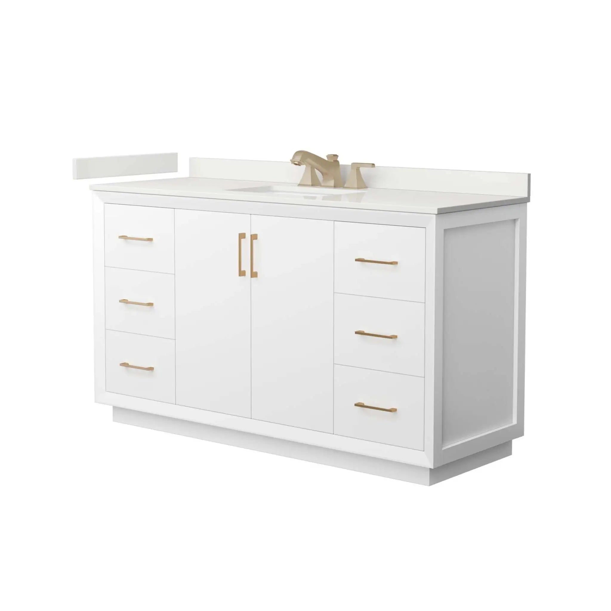 60" Strada Single Bathroom Vanity in White with Satin Bronze Trim by Wyndham