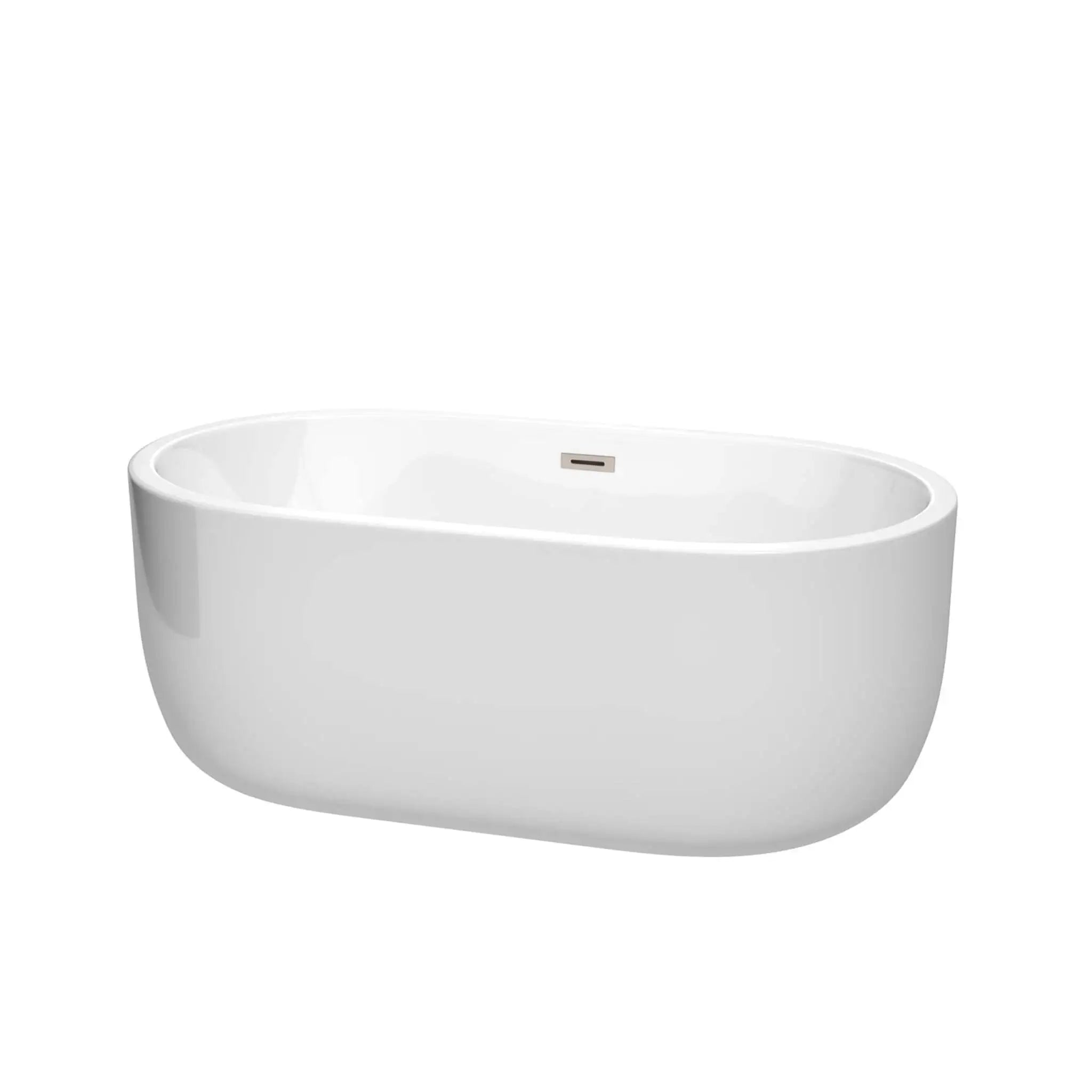 60" White Freestanding Bathtub, Brushed Nickel Trim - Juliette by Wyndham (WCOBT101360BNTRIM) image