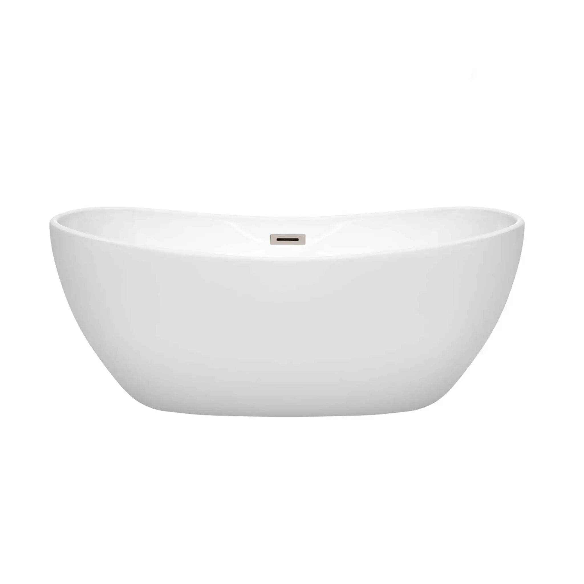 60" White Freestanding Bathtub, Brushed Nickel Trim - Rebecca by Wyndham (WCOBT101460BNTRIM) image 2