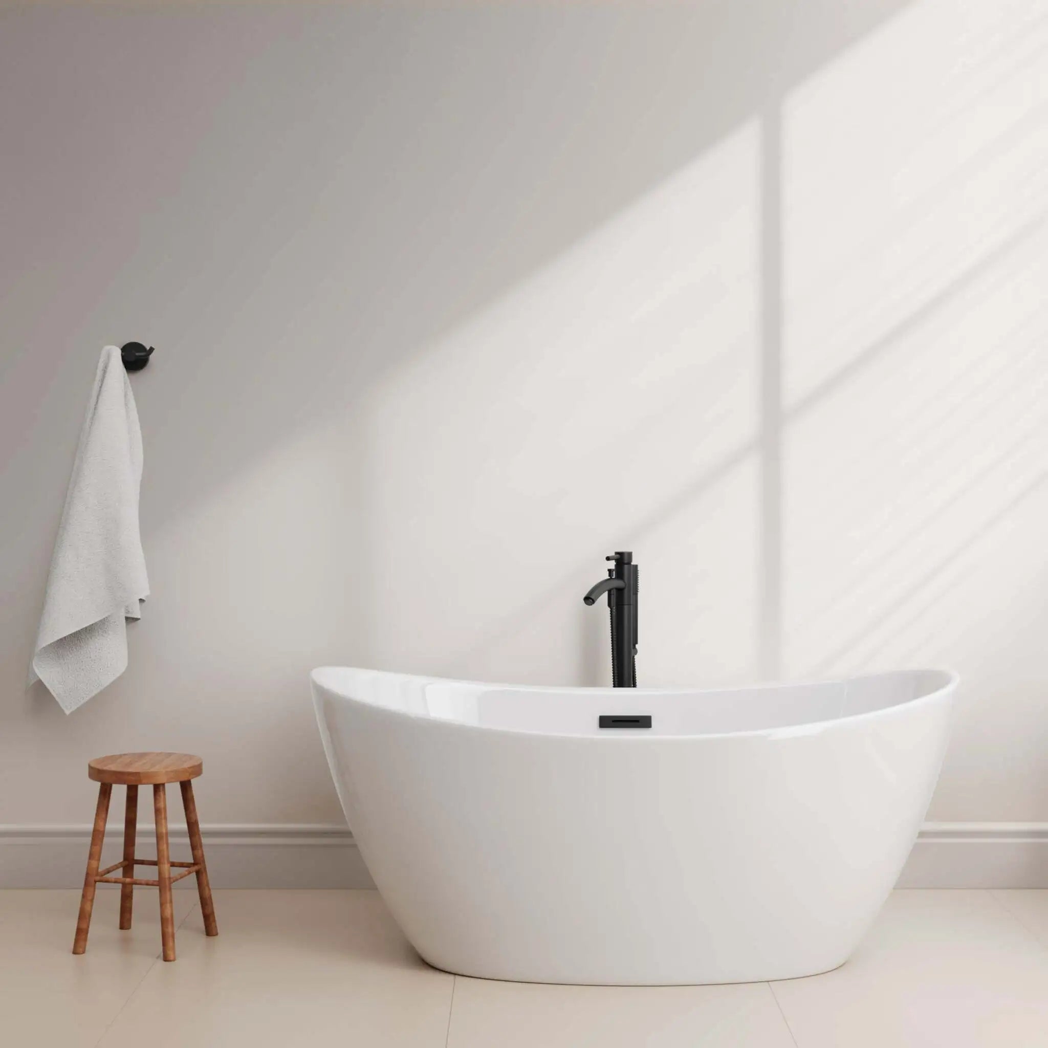 60" White Freestanding Bathtub, Matte Black Trim - Dorrit by Wyndham (WCBTE652060MBTRIM) image 2