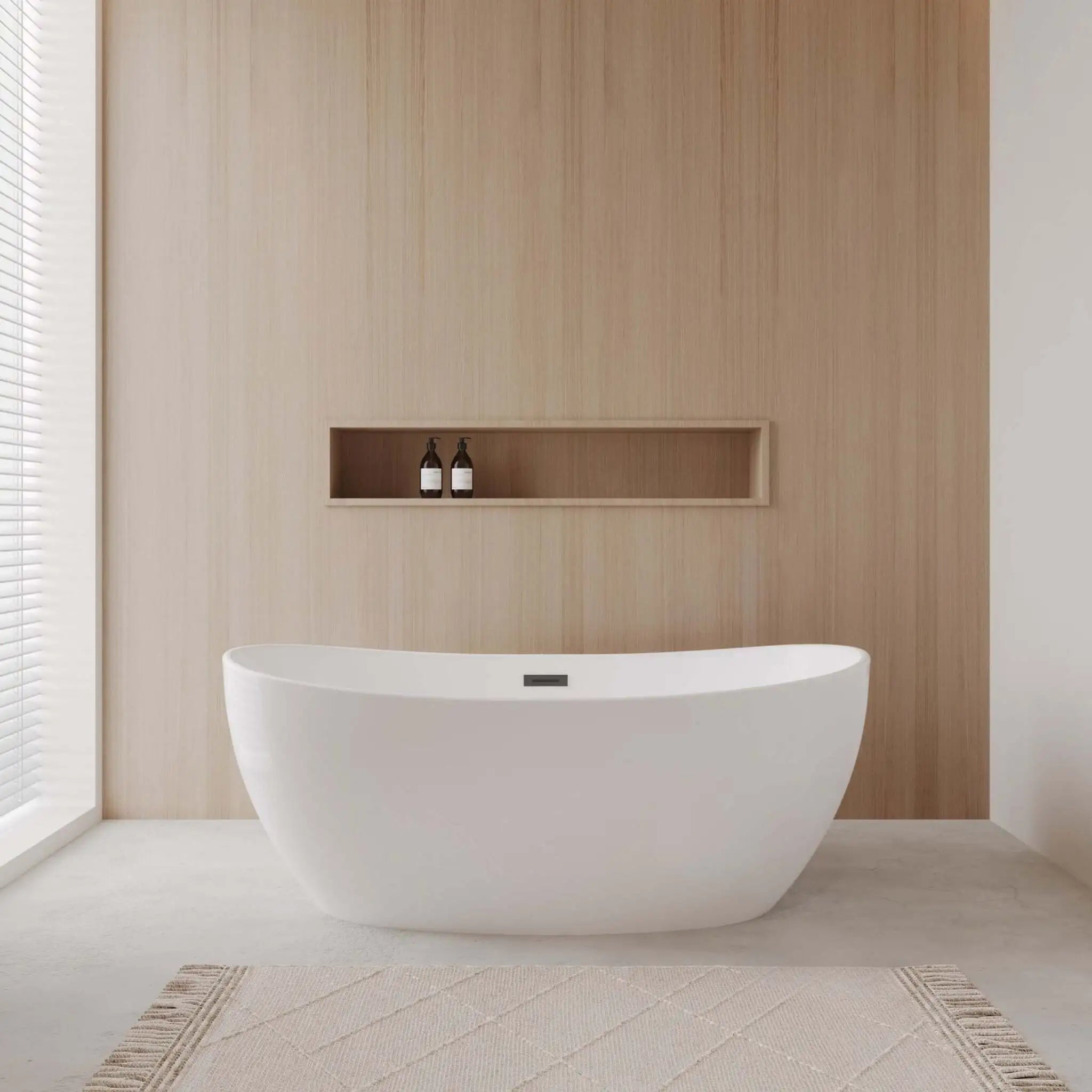60" White Freestanding Bathtub, Matte Black Trim - Rebecca by Wyndham (WCOBT101460MBTRIM) image 1