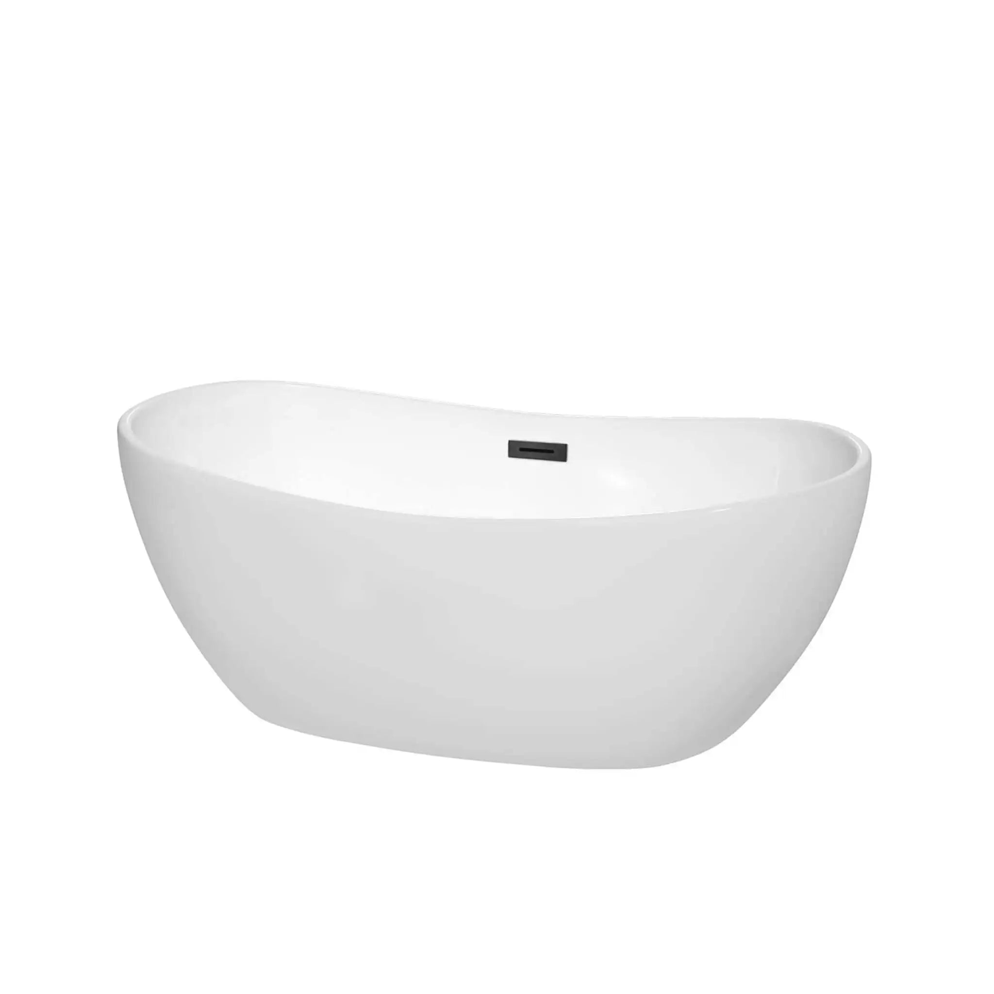 60" White Freestanding Bathtub, Matte Black Trim - Rebecca by Wyndham (WCOBT101460MBTRIM) image