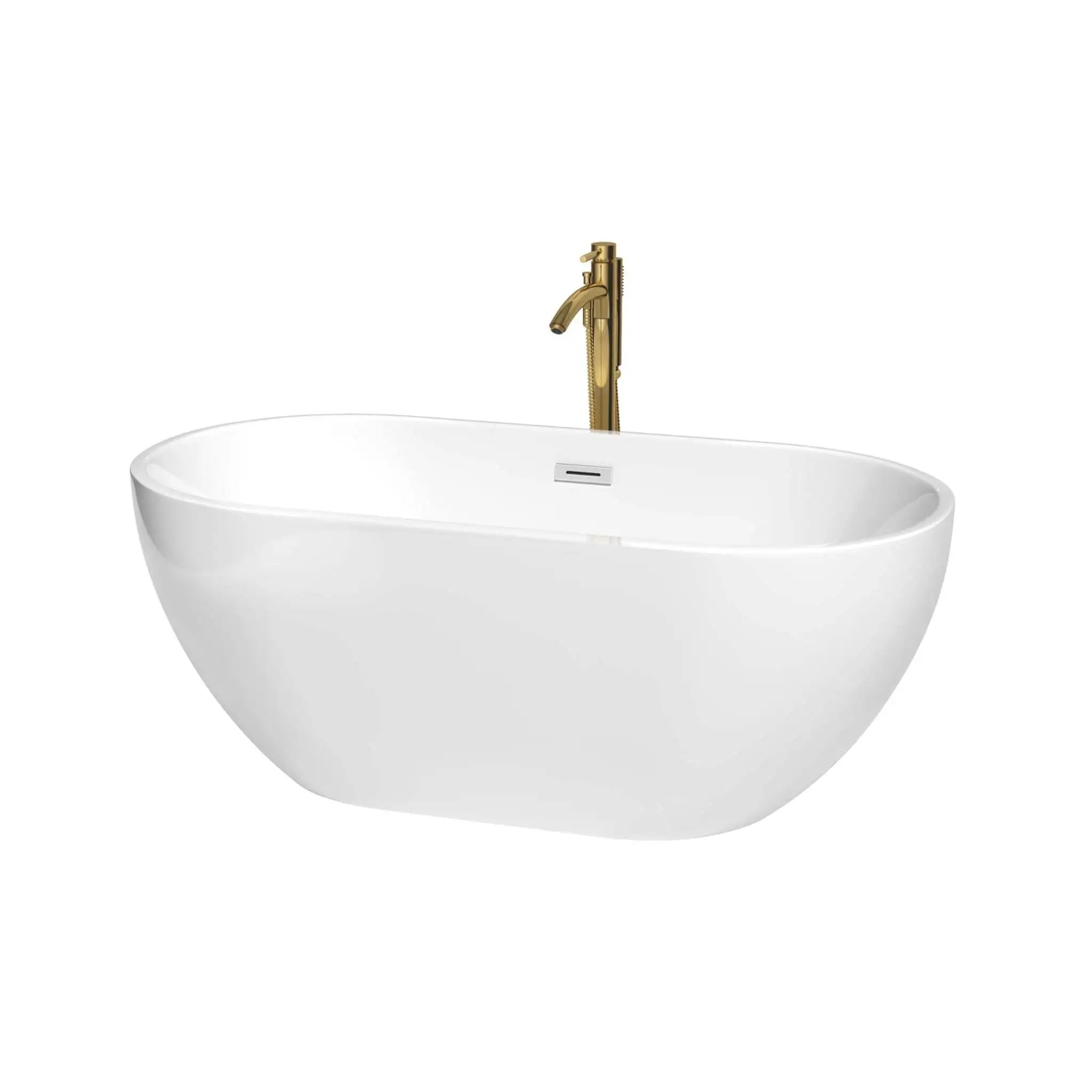 60" White Freestanding Bathtub with Brushed Gold Faucet - Brooklyn by Wyndham (WCOBT200060PCATPGD) image