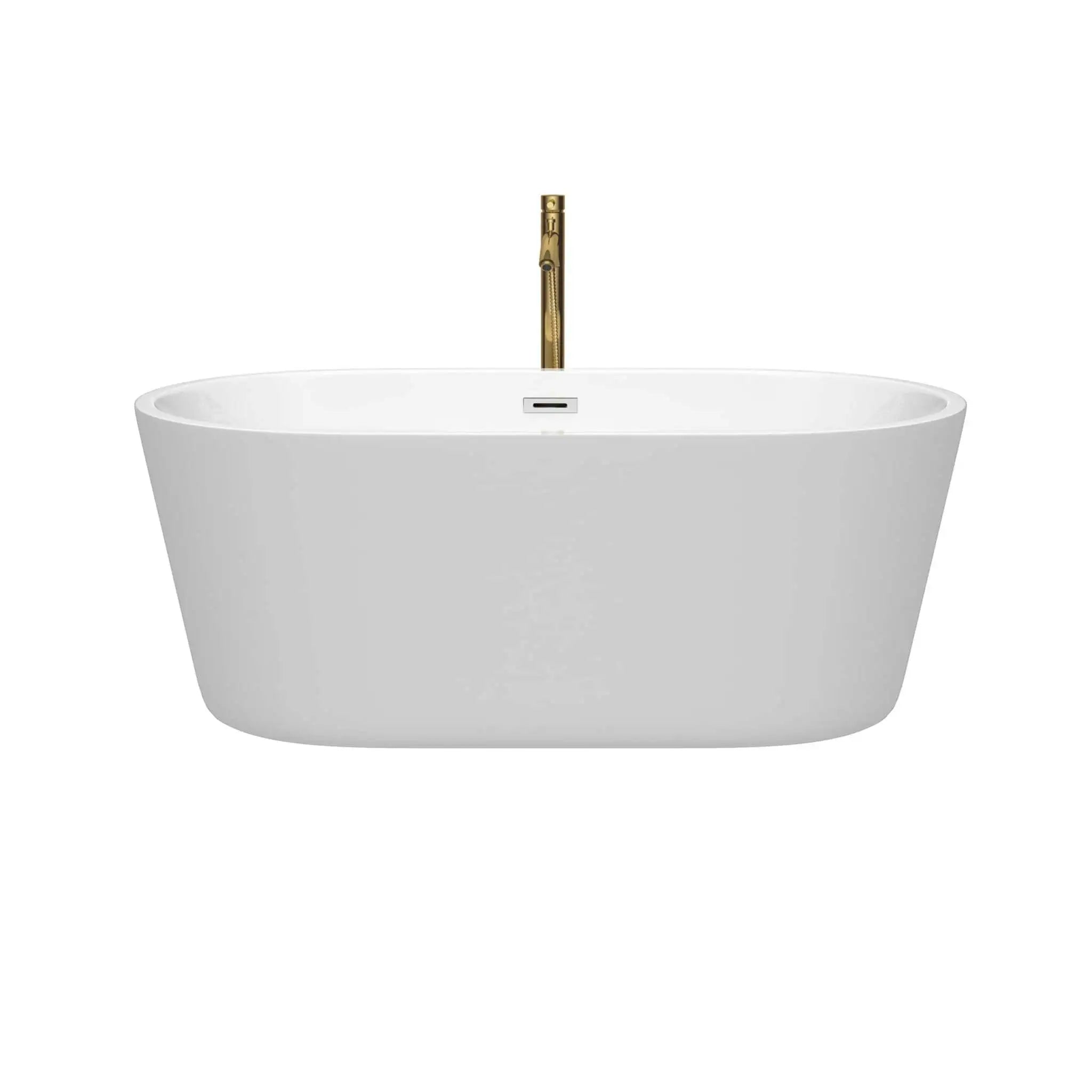 60" White Freestanding Bathtub with Brushed Gold Faucet - Carissa by Wyndham (WCOBT101260PCATPGD) image 2