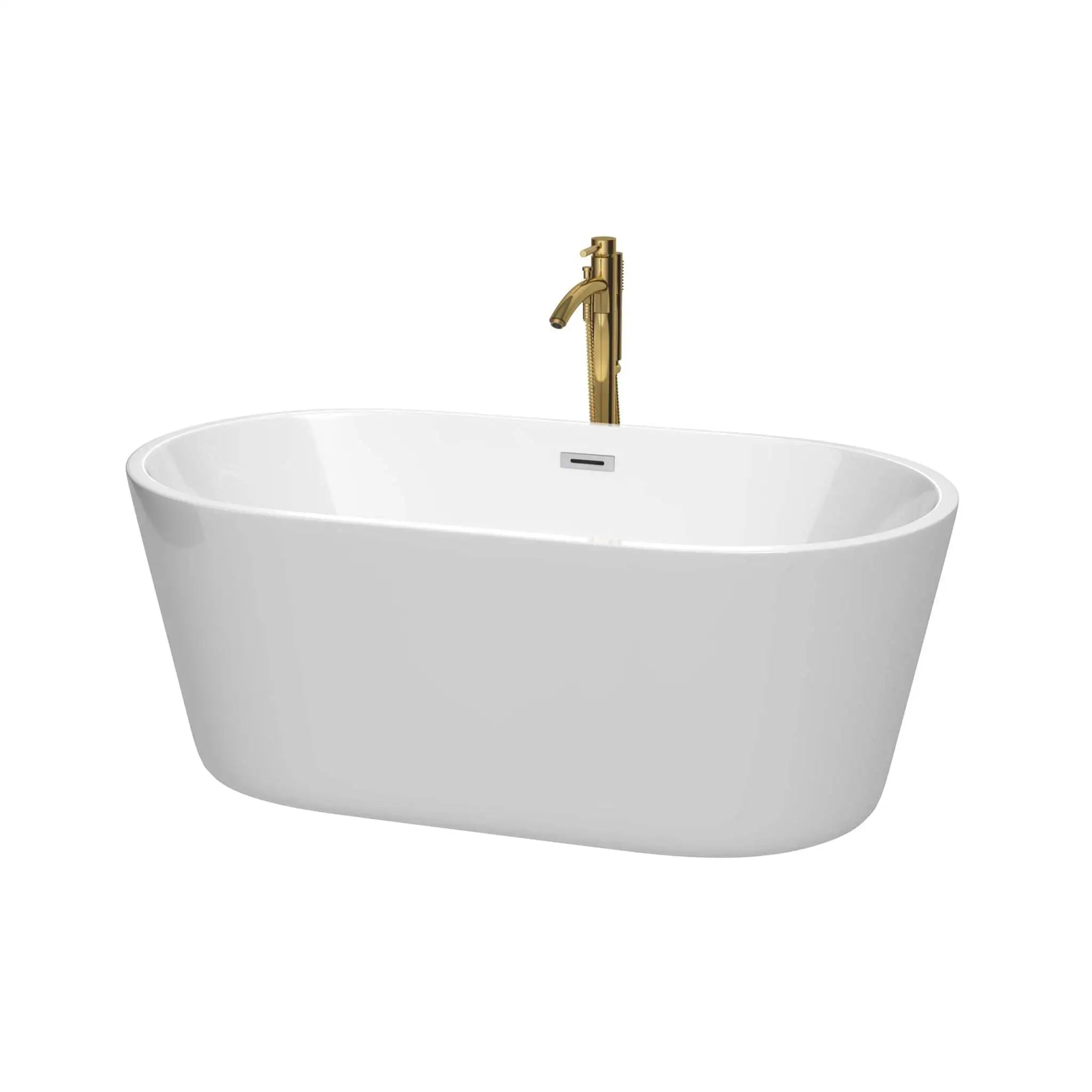 60" White Freestanding Bathtub with Brushed Gold Faucet - Carissa by Wyndham (WCOBT101260PCATPGD) image
