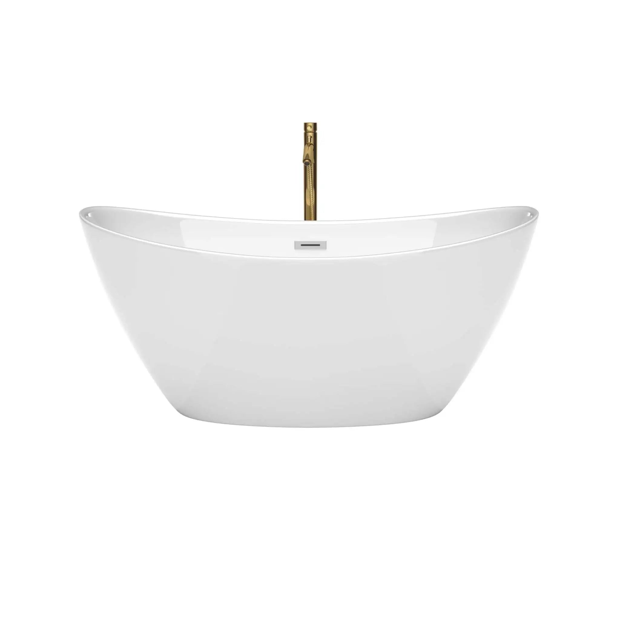 60" White Freestanding Bathtub with Brushed Gold Faucet - Dorrit by Wyndham (WCBTE652060PCATPGD) image 3