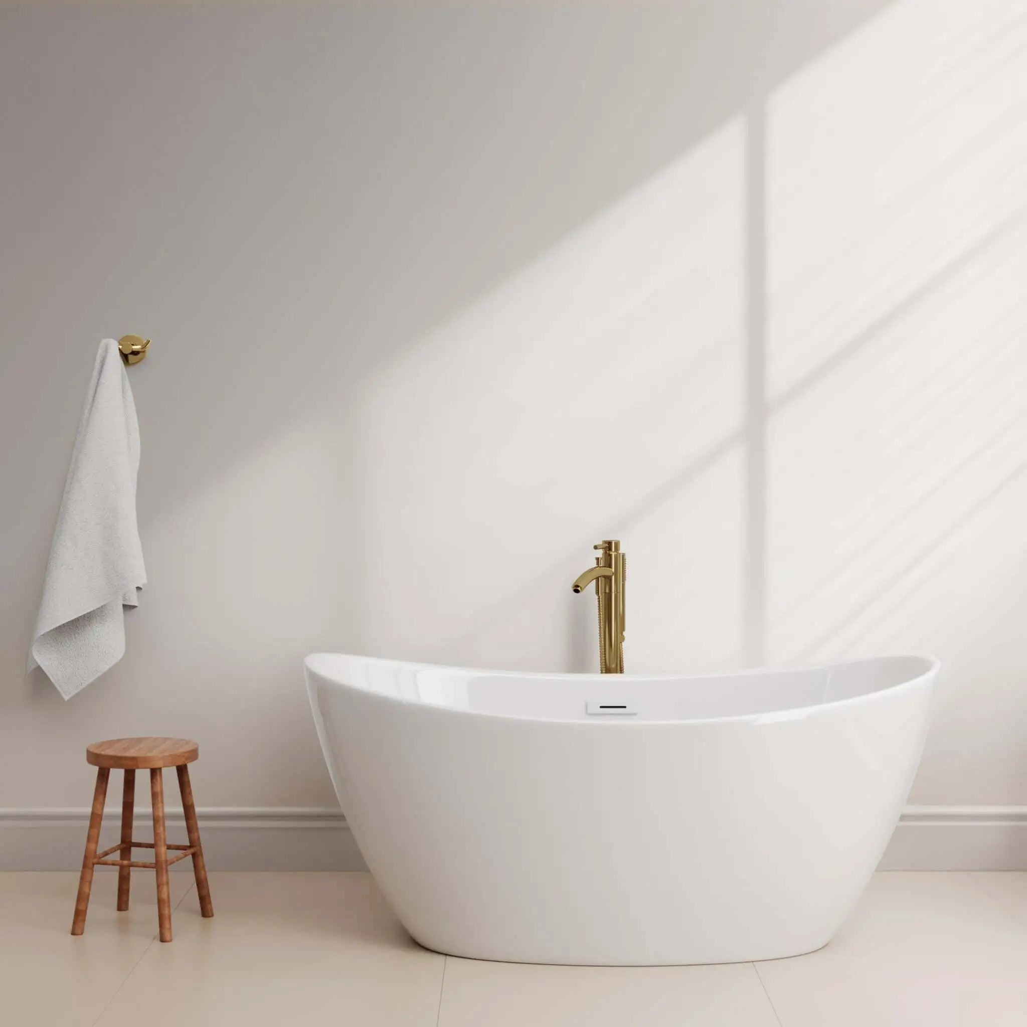 60" White Freestanding Bathtub with Brushed Gold Faucet - Dorrit by Wyndham (WCBTE652060SWATPGD) image 2