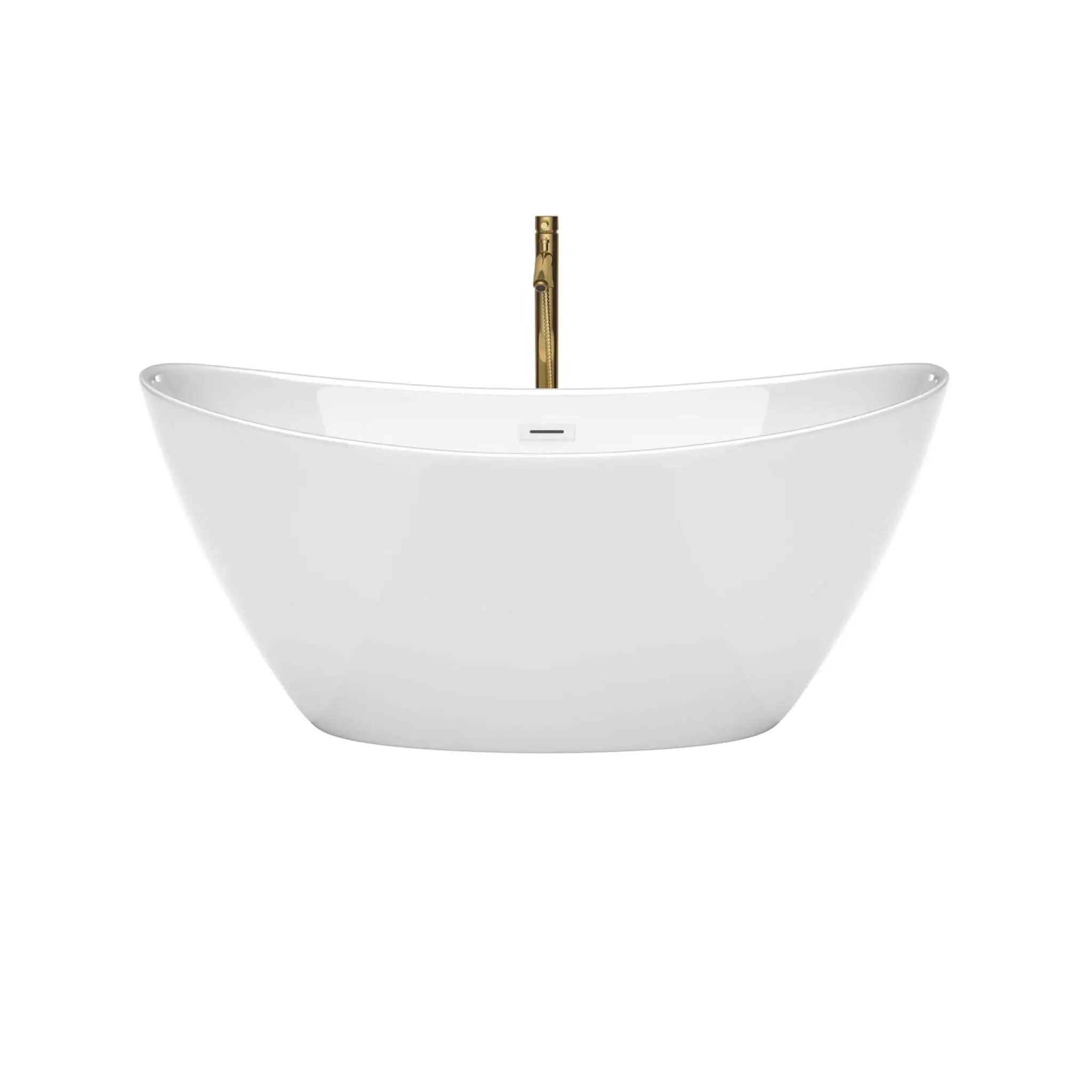 60" White Freestanding Bathtub with Brushed Gold Faucet - Dorrit by Wyndham (WCBTE652060SWATPGD) image 3