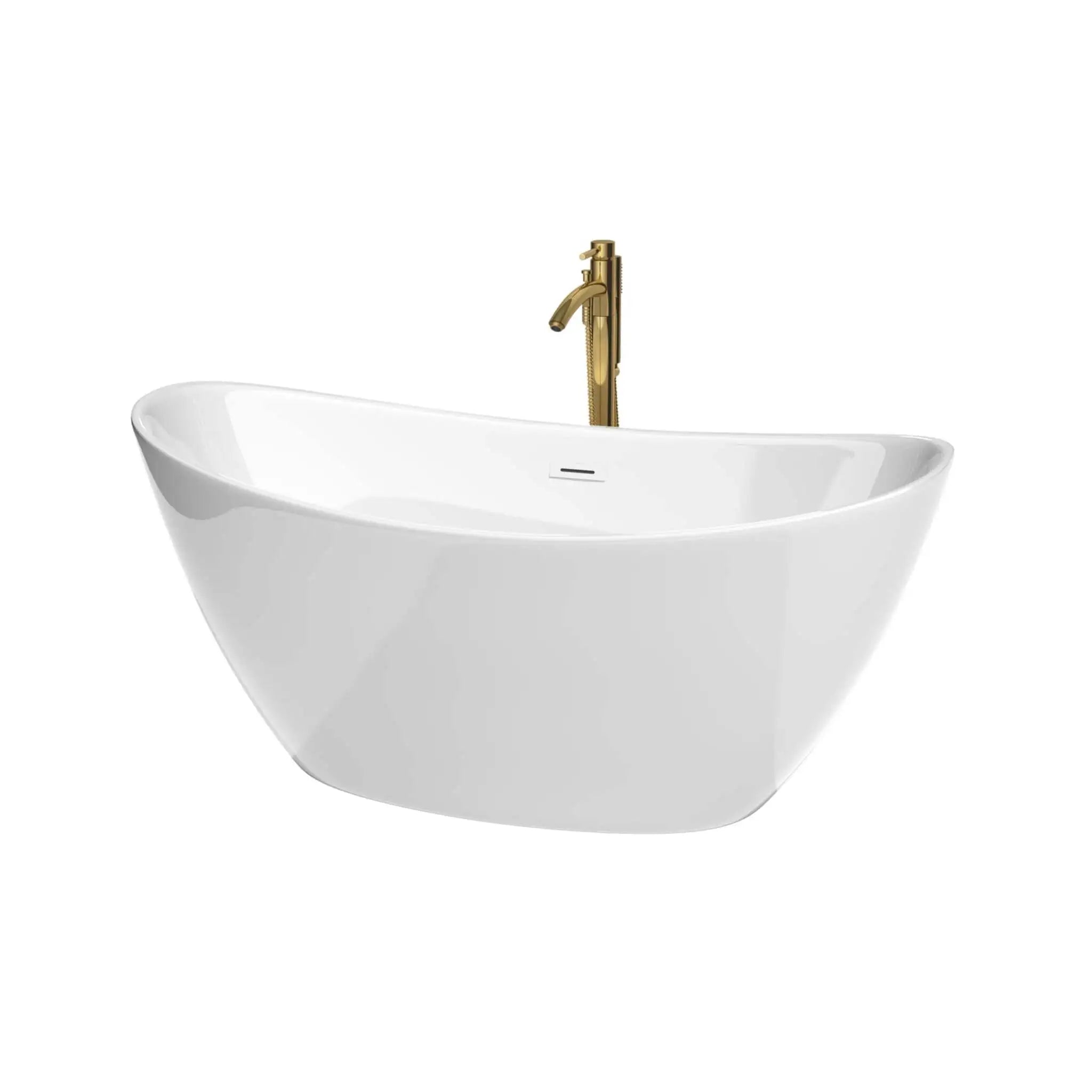 60" White Freestanding Bathtub with Brushed Gold Faucet - Dorrit by Wyndham (WCBTE652060SWATPGD) image