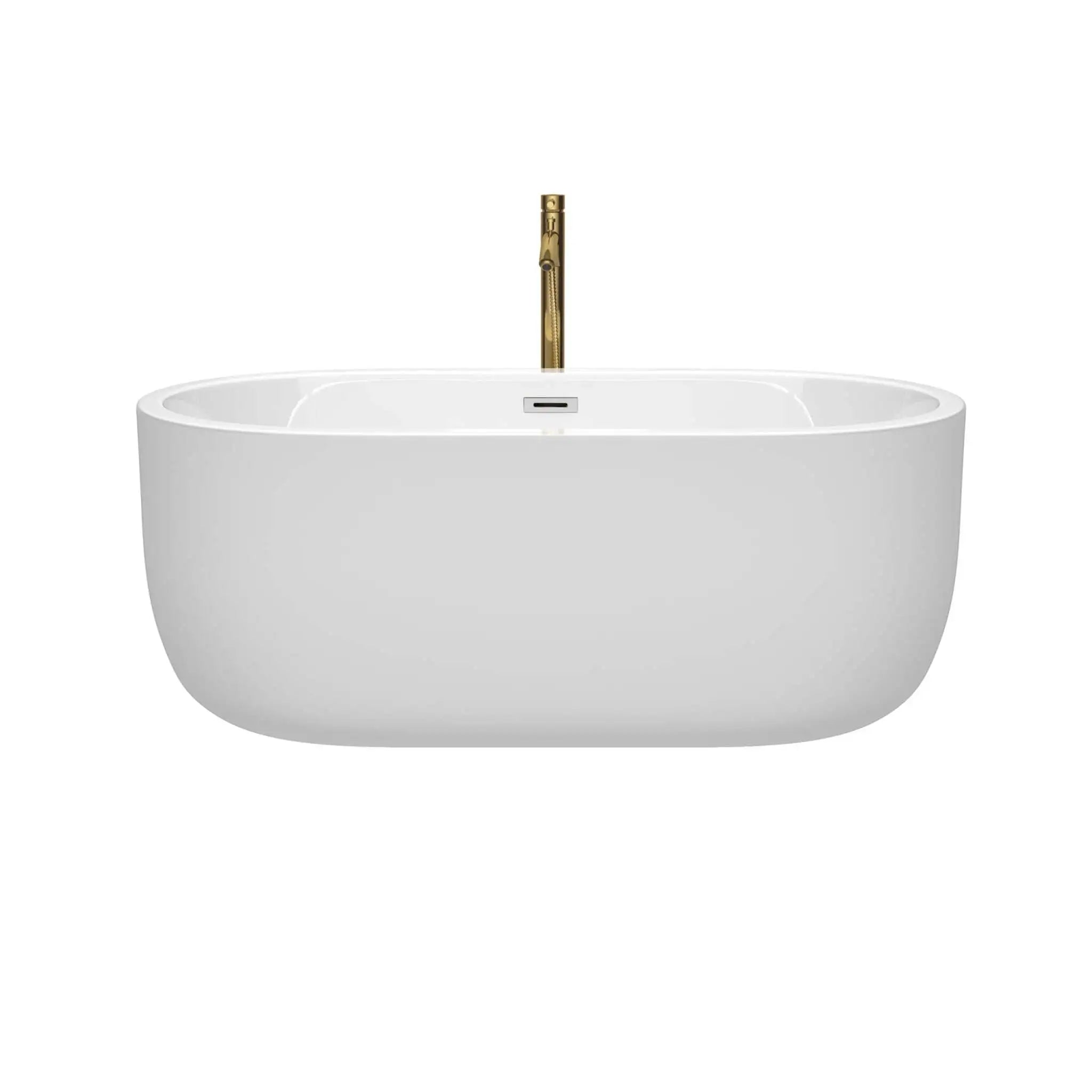 60" White Freestanding Bathtub with Brushed Gold Faucet - Juliette by Wyndham (WCOBT101360PCATPGD) image 2