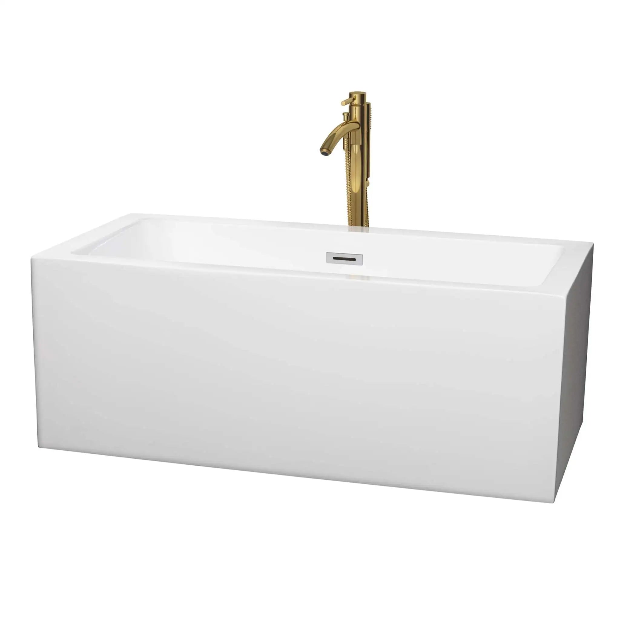 60" White Freestanding Bathtub with Brushed Gold Faucet - Melody by Wyndham (WCOBT101160PCATPGD) image