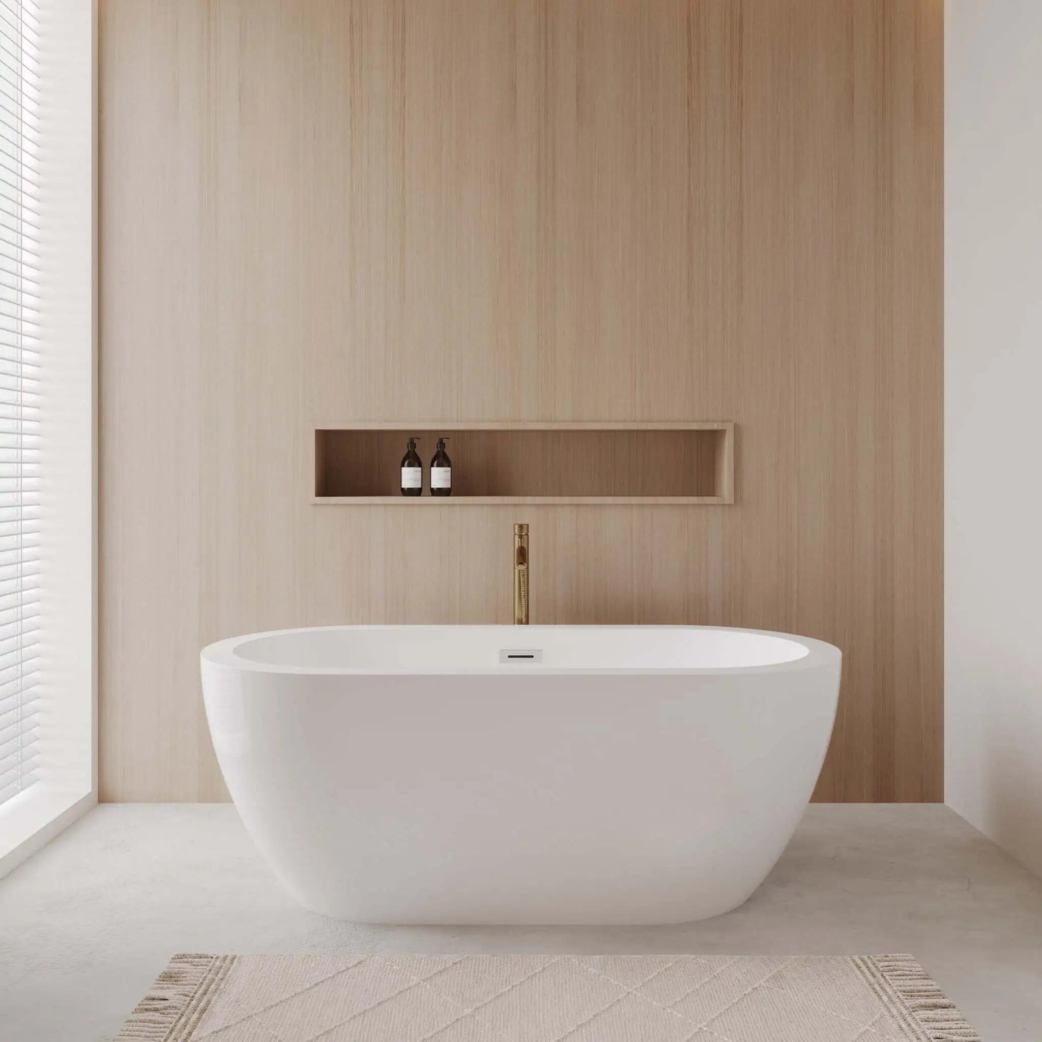 60" White Freestanding Bathtub with Brushed Gold Faucet - Soho by Wyndham (WCOBT100260PCATPGD) image 1