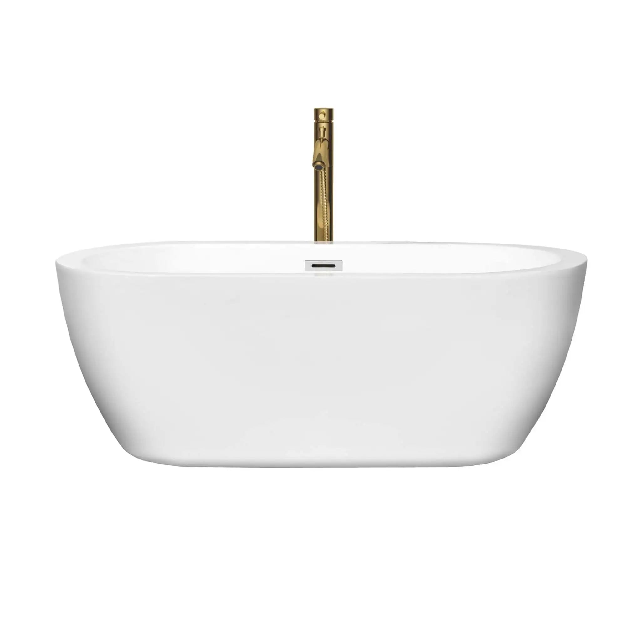 60" White Freestanding Bathtub with Brushed Gold Faucet - Soho by Wyndham (WCOBT100260PCATPGD) image 2