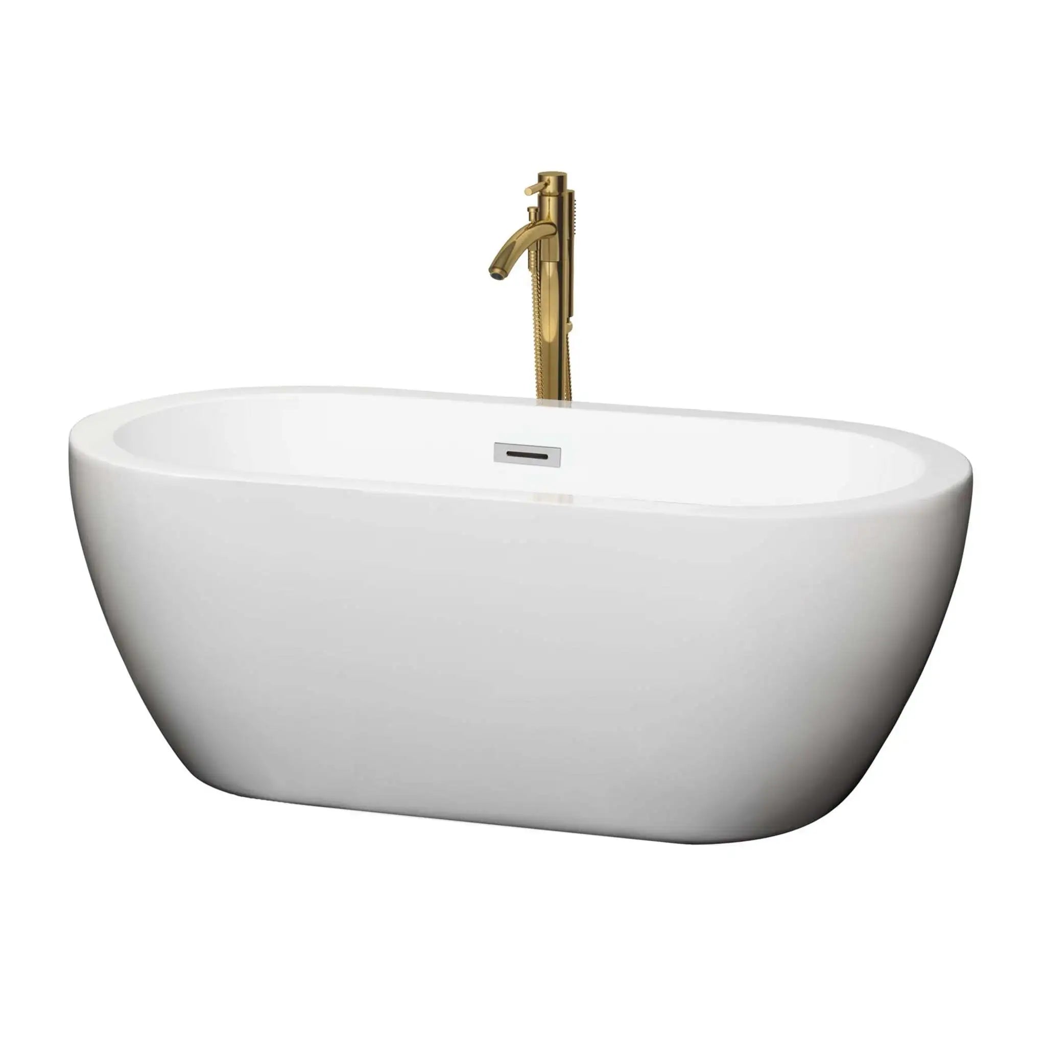 60" White Freestanding Bathtub with Brushed Gold Faucet - Soho by Wyndham (WCOBT100260PCATPGD) image