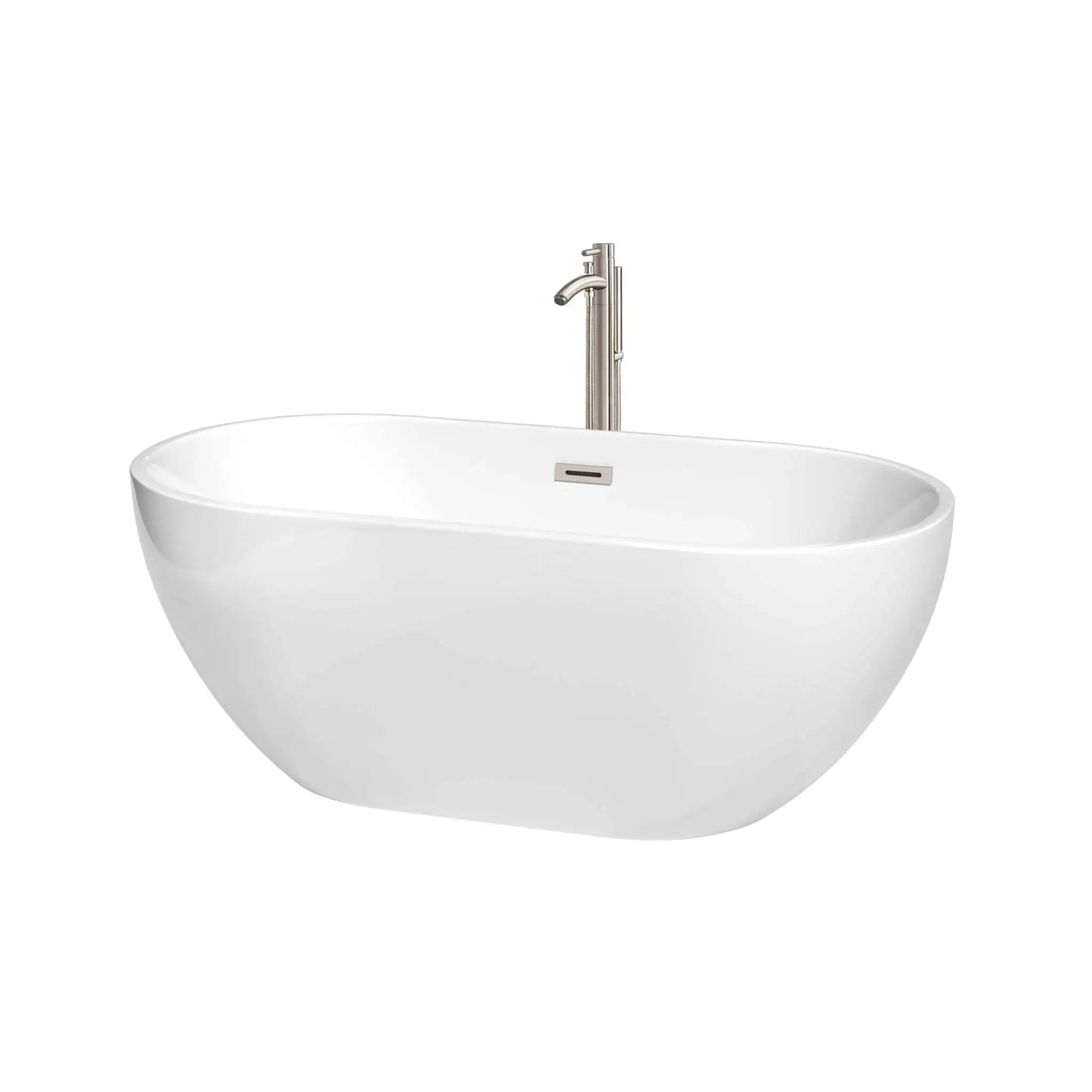 60" White Freestanding Bathtub with Brushed Nickel Faucet - Brooklyn by Wyndham (WCOBT200060ATP11BN) image
