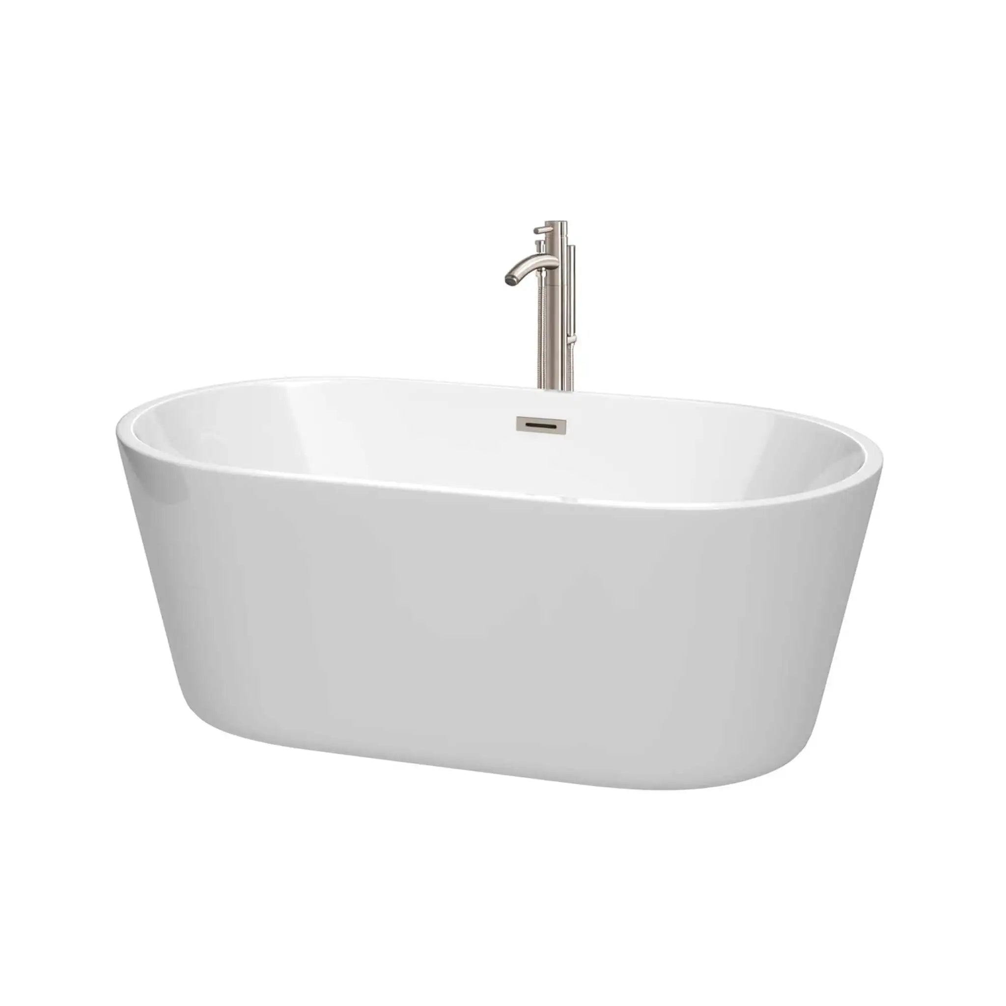 60" White Freestanding Bathtub with Brushed Nickel Faucet - Carissa by Wyndham (WCOBT101260ATP11BN) image