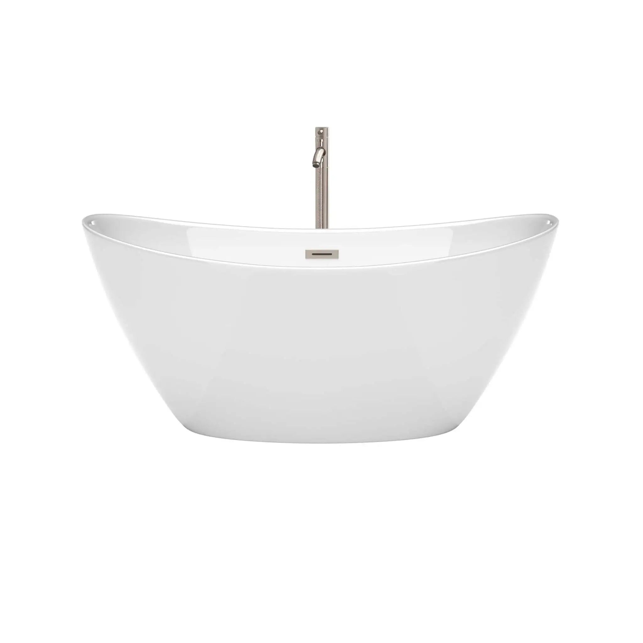 60" White Freestanding Bathtub with Brushed Nickel Faucet - Dorrit by Wyndham (WCBTE652060ATP11BN) image 3