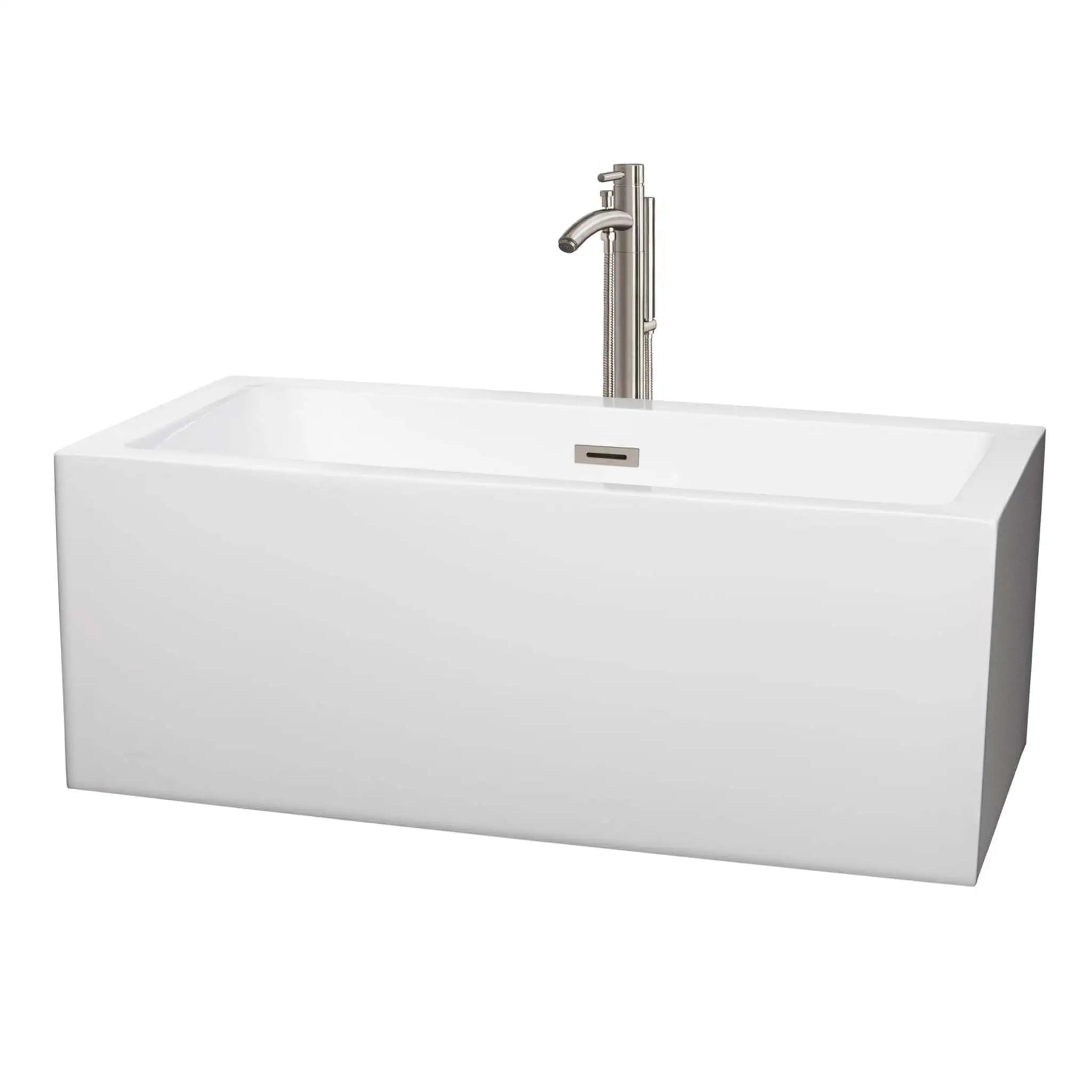 60" White Freestanding Bathtub with Brushed Nickel Faucet - Melody by Wyndham (WCOBT101160ATP11BN) image