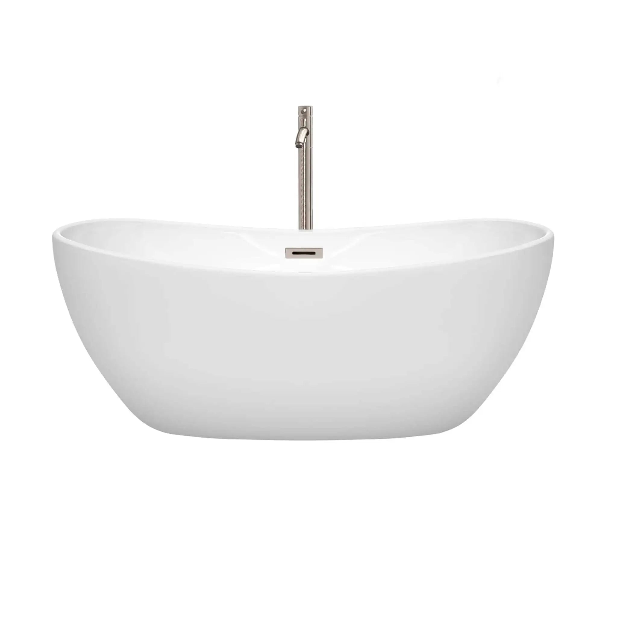 60" White Freestanding Bathtub with Brushed Nickel Faucet - Rebecca by Wyndham (WCOBT101460ATP11BN) image 2
