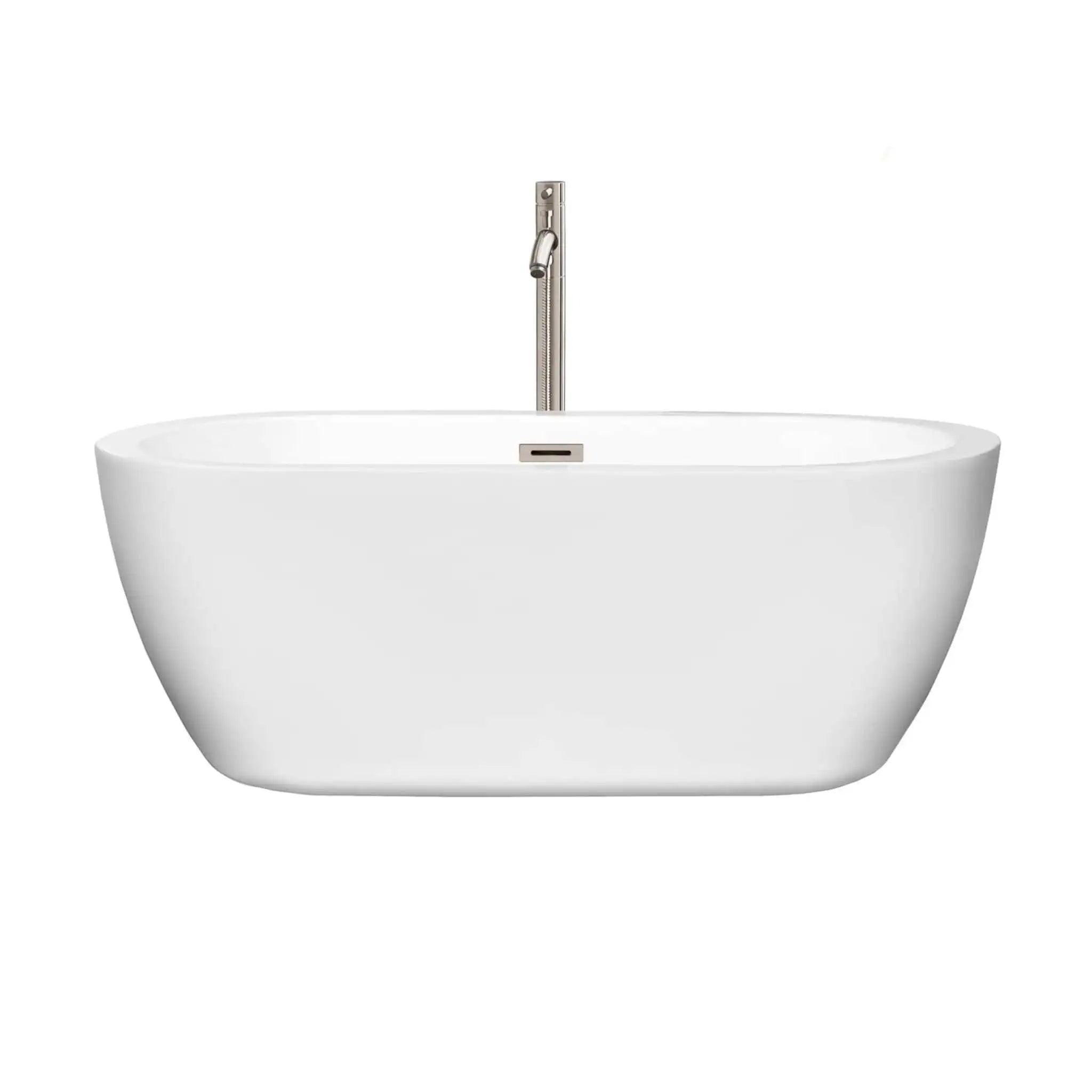 60" White Freestanding Bathtub with Brushed Nickel Faucet - Soho by Wyndham (WCOBT100260ATP11BN) image 2