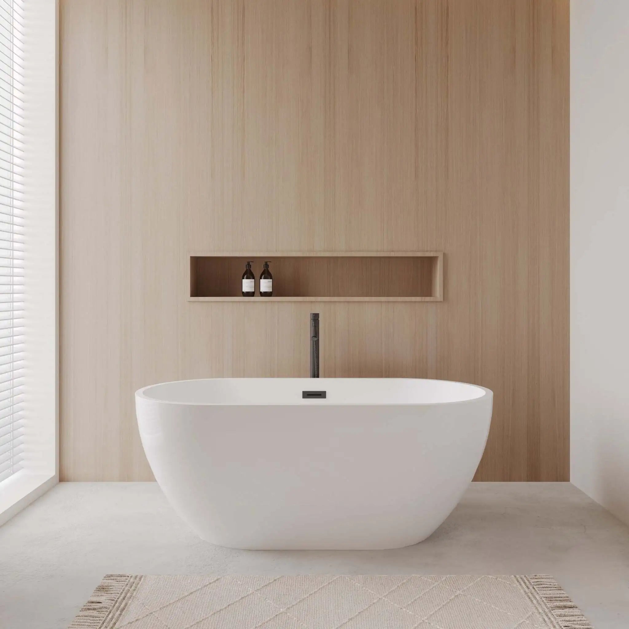 60" White Freestanding Bathtub with Matte Black Faucet - Brooklyn by Wyndham (WCOBT200060MBATPBK) image 1
